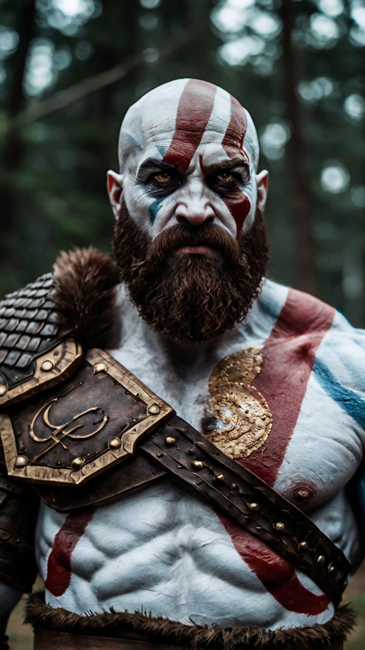 Kratos God Of War Red Paint Leather Armor Realistic Style 2