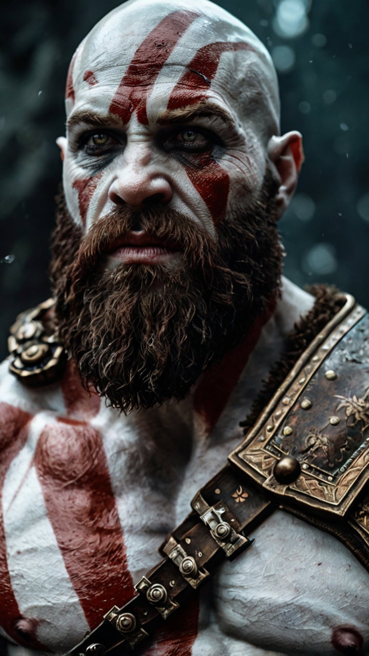 Kratos God Of War Red Paint Leather Armor Realistic Style 3