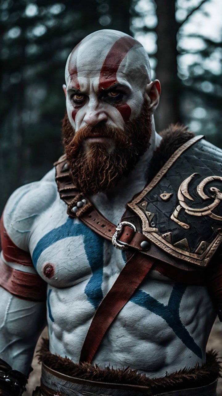 Kratos God Of War Red Paint Leather Armor Realistic Style 4
