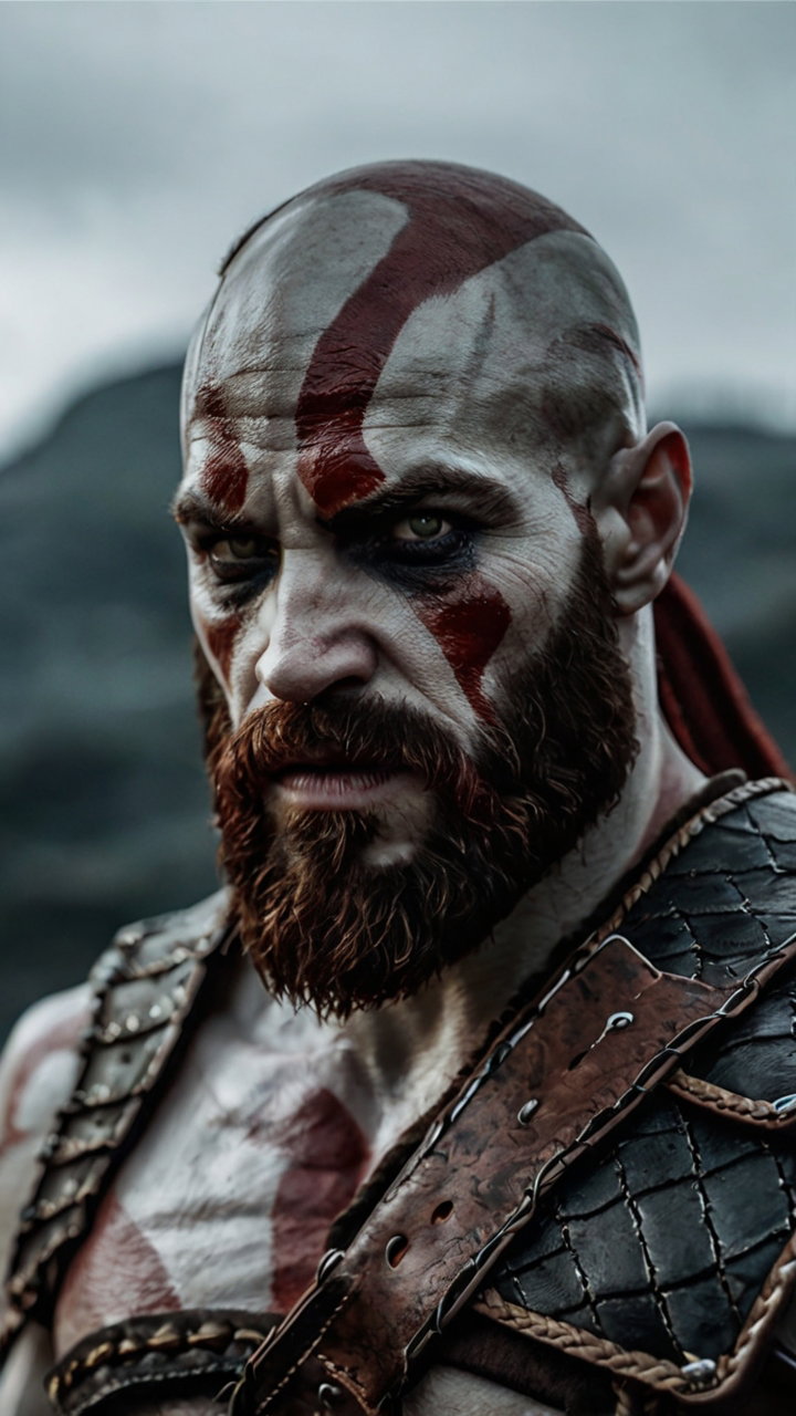 Kratos God Of War Red Paint Leather Armor Realistic Style 5