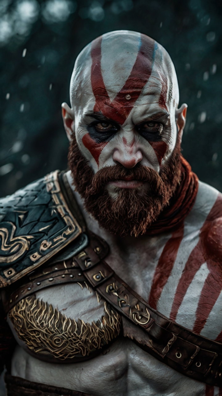 Kratos God Of War Red Paint Leather Armor Realistic Style 6