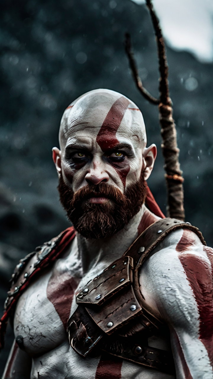 Kratos God Of War Red Paint Leather Armor Realistic Style 7