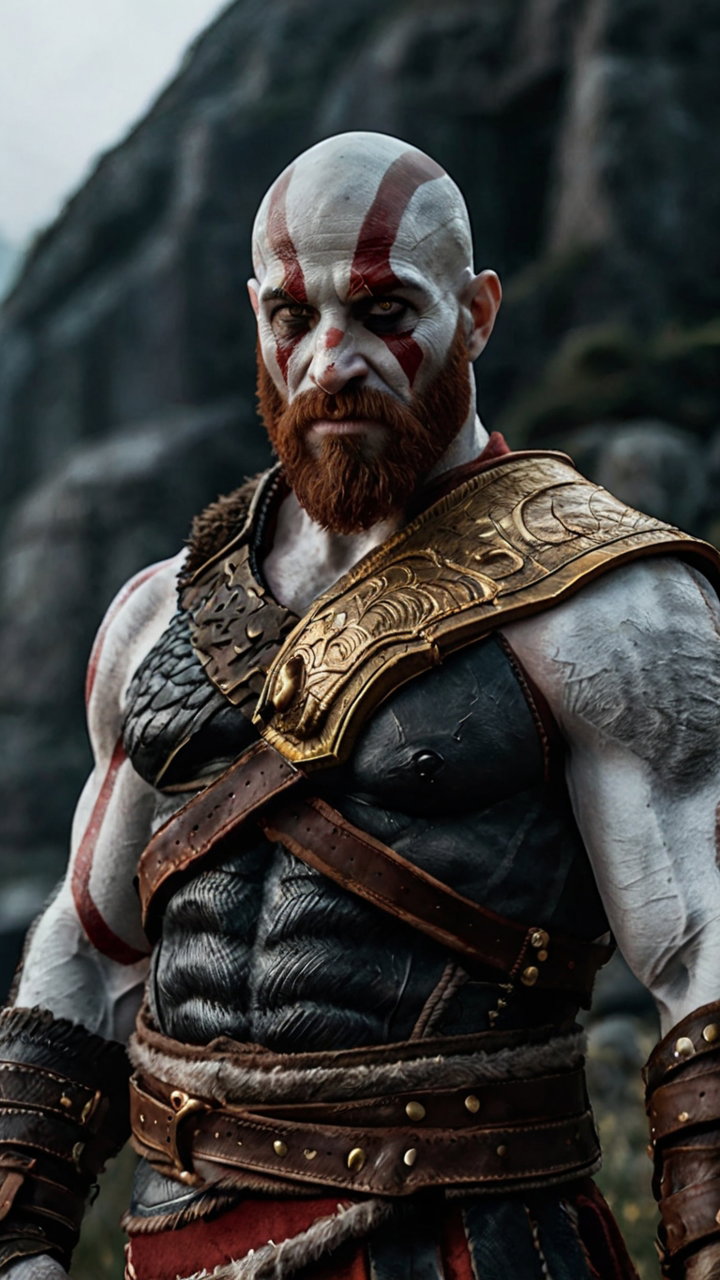 Kratos God Of War Red Paint Leather Armor Realistic Style 8