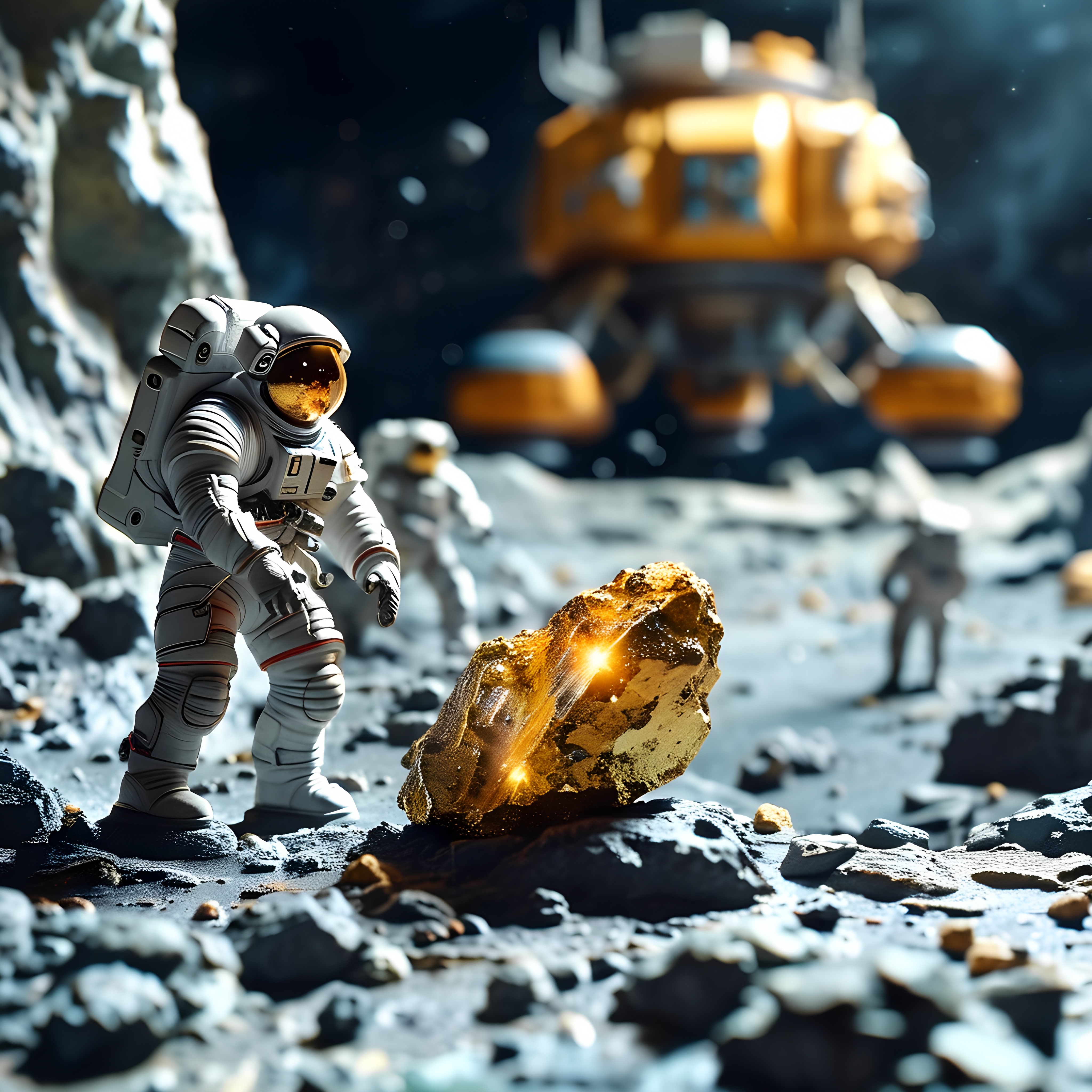 Miniature Space Mining Diorama With Golden Ore 1