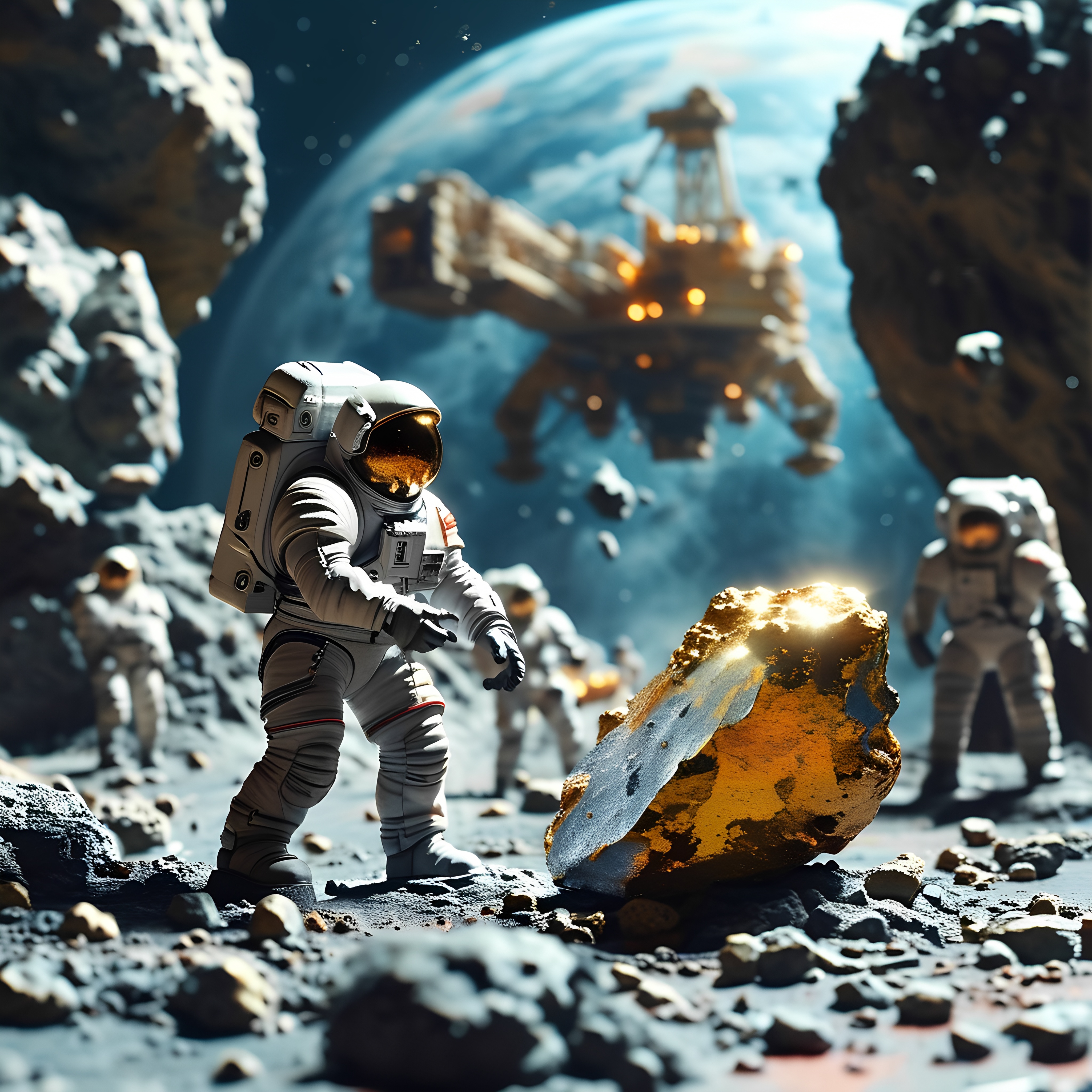 Miniature Space Mining Diorama With Golden Ore 2