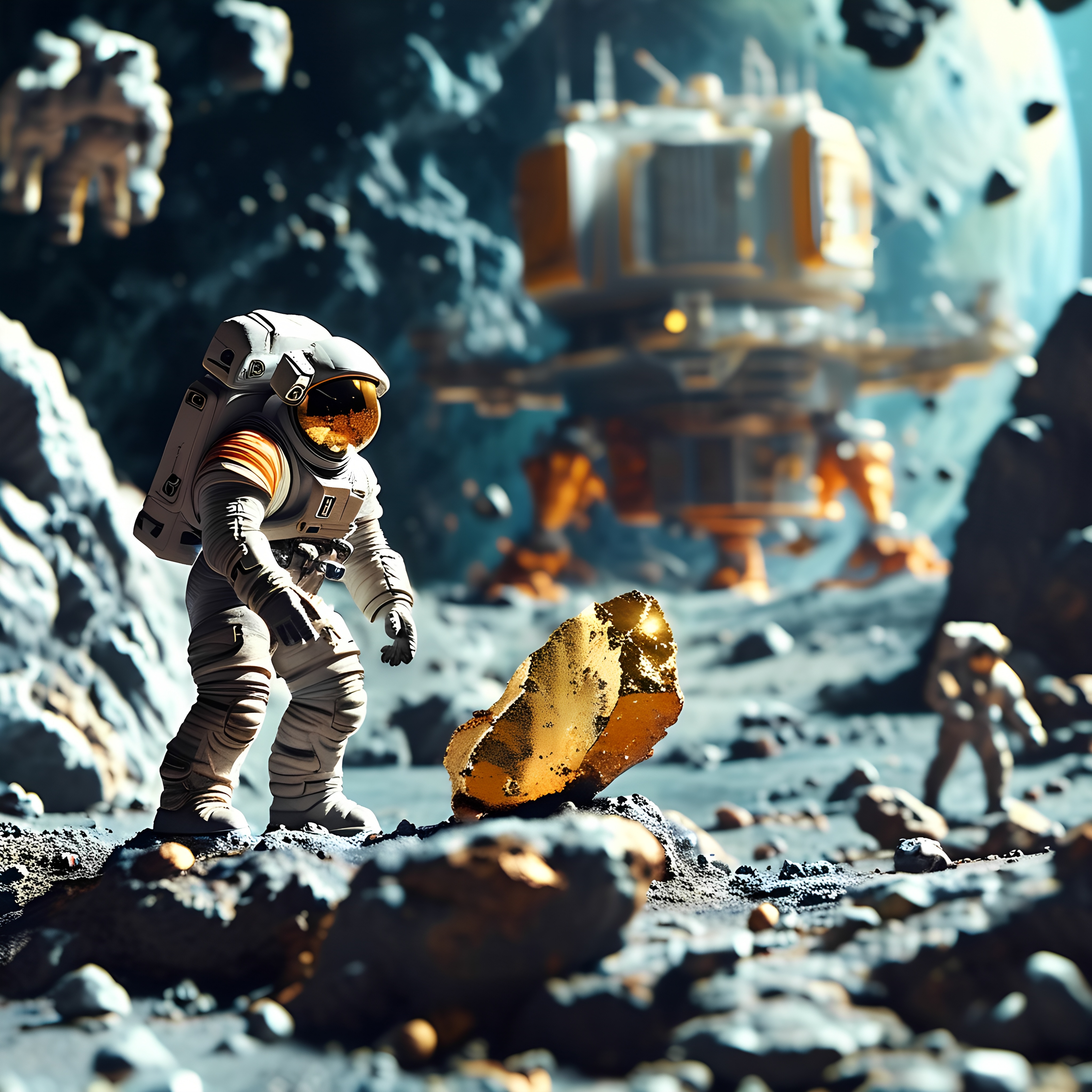 Miniature Space Mining Diorama With Golden Ore 3
