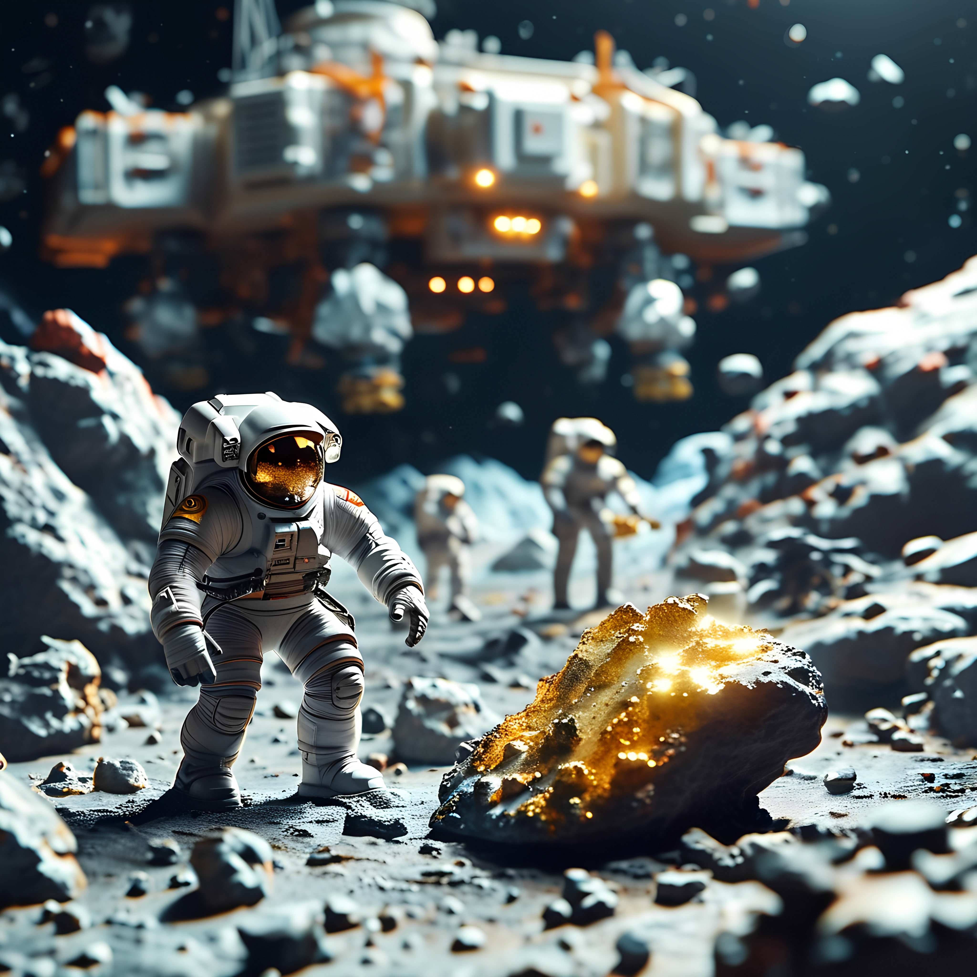 Miniature Space Mining Diorama With Golden Ore 4