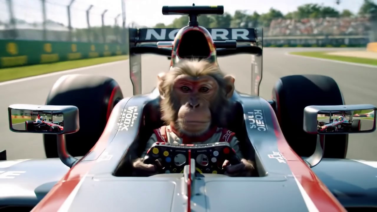 Monkey F1 Driver Racing Car Realistic Video – video thumbnail
