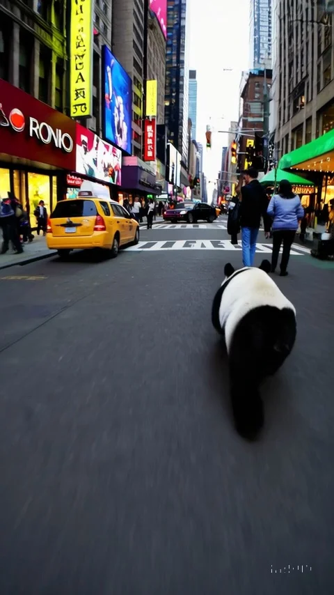 Panda Running Through Busy New York Street Video 2 Thumbnail