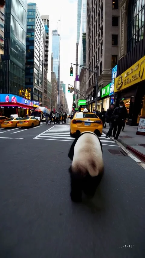 Panda Running Through Busy New York Street Video 3 Thumbnail