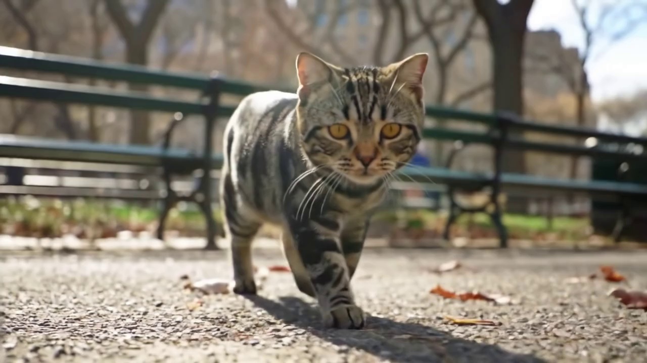 Realistic Cat Walking In Park Video – video thumbnail