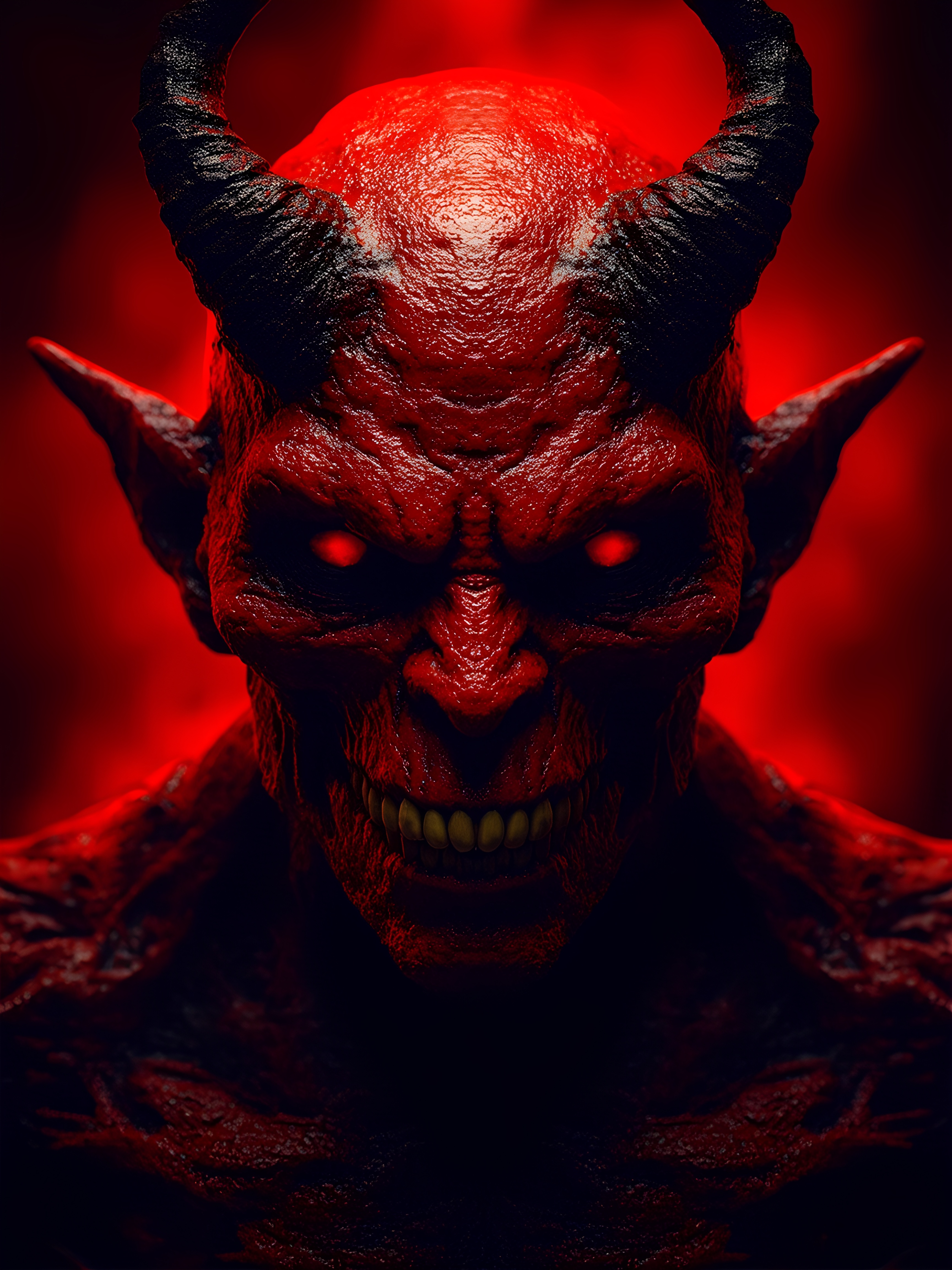 Realistic Red Demon Creature Glowing Eyes Horror Scene 1