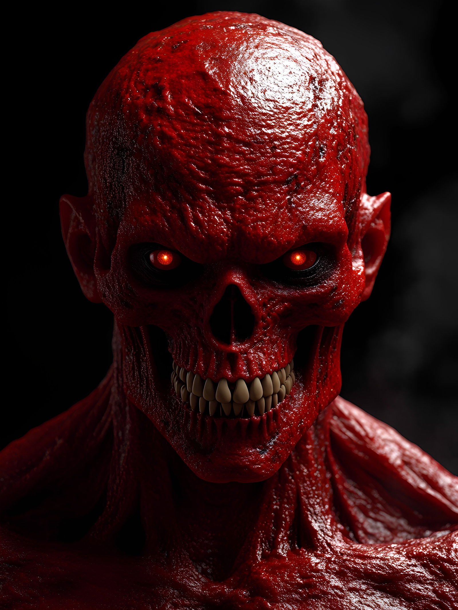 Realistic Red Demon Creature Glowing Eyes Horror Scene 2
