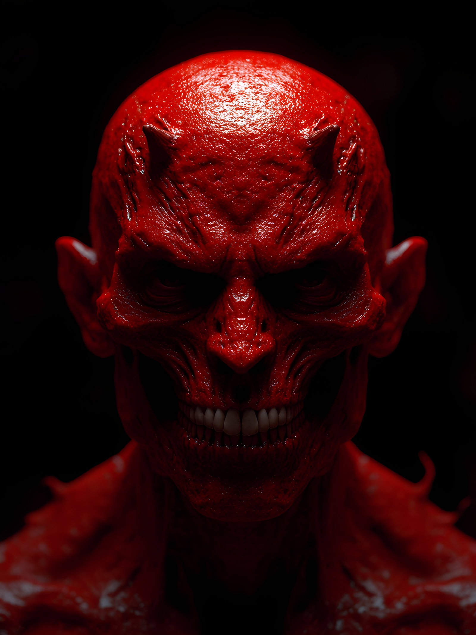 Realistic Red Demon Creature Glowing Eyes Horror Scene 3