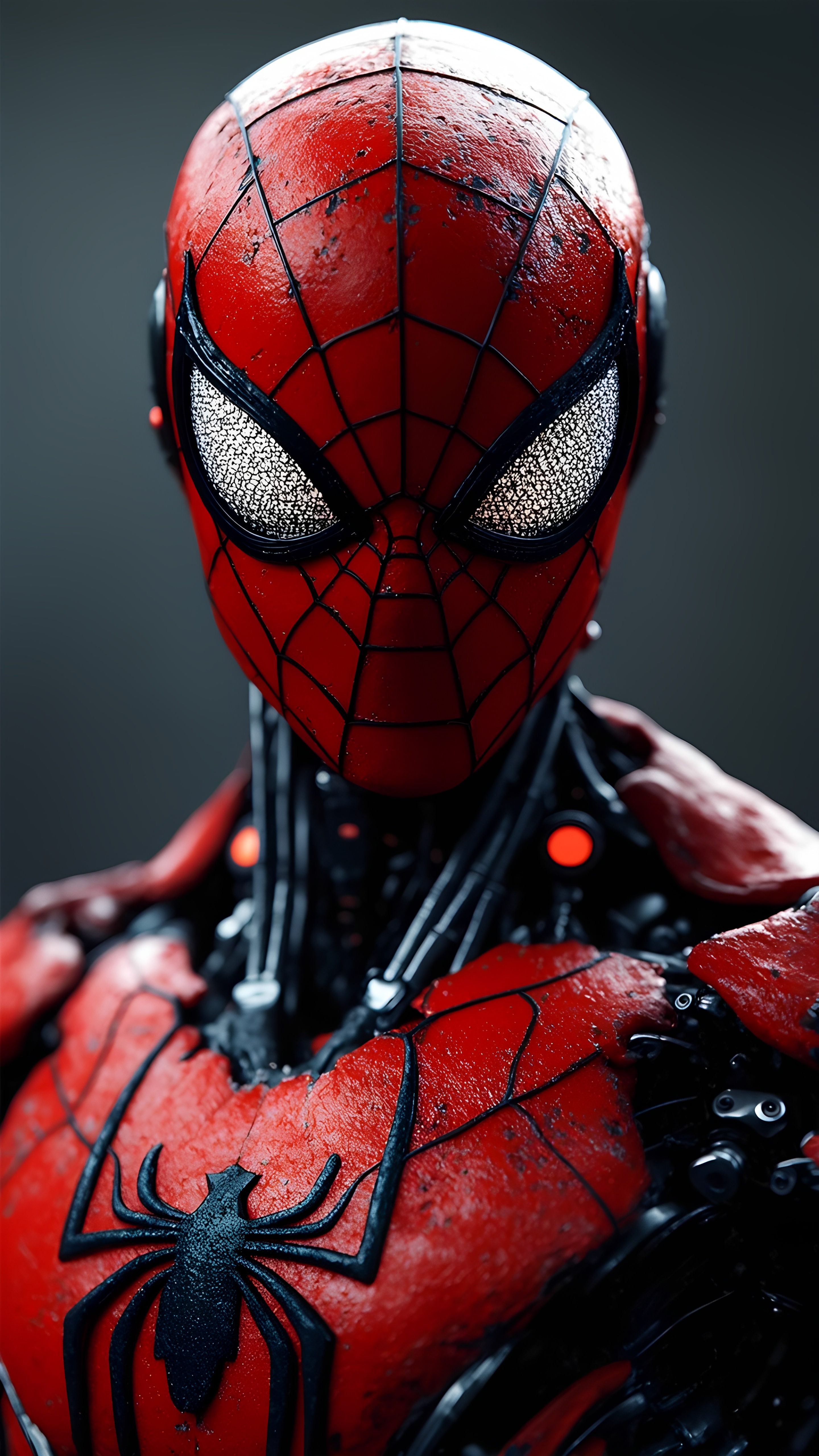 Robotic Spiderman Closeup Armored Suit Detail