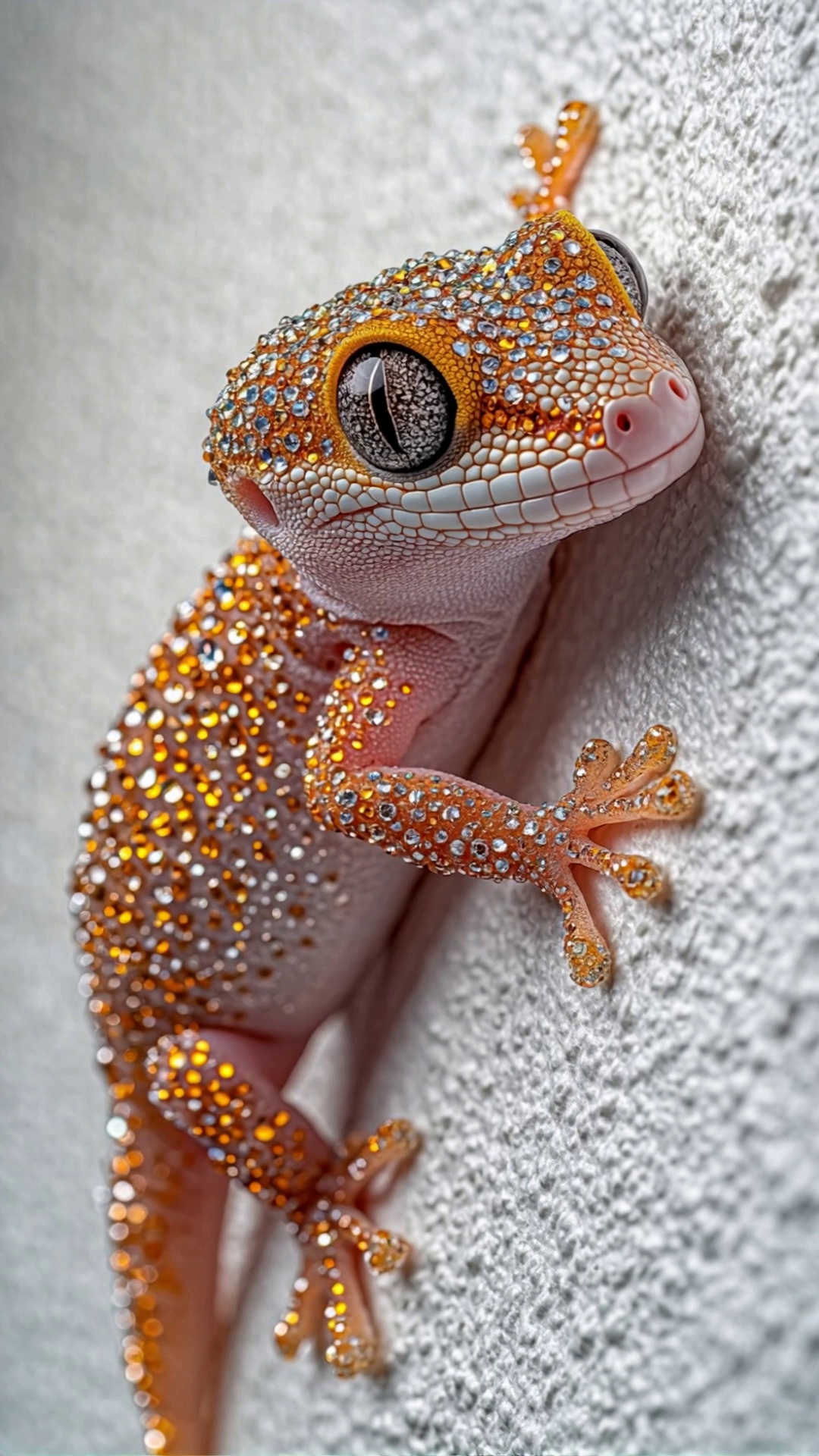 Sparkling Diamond Covered Gecko On White Wall Video – video thumbnail