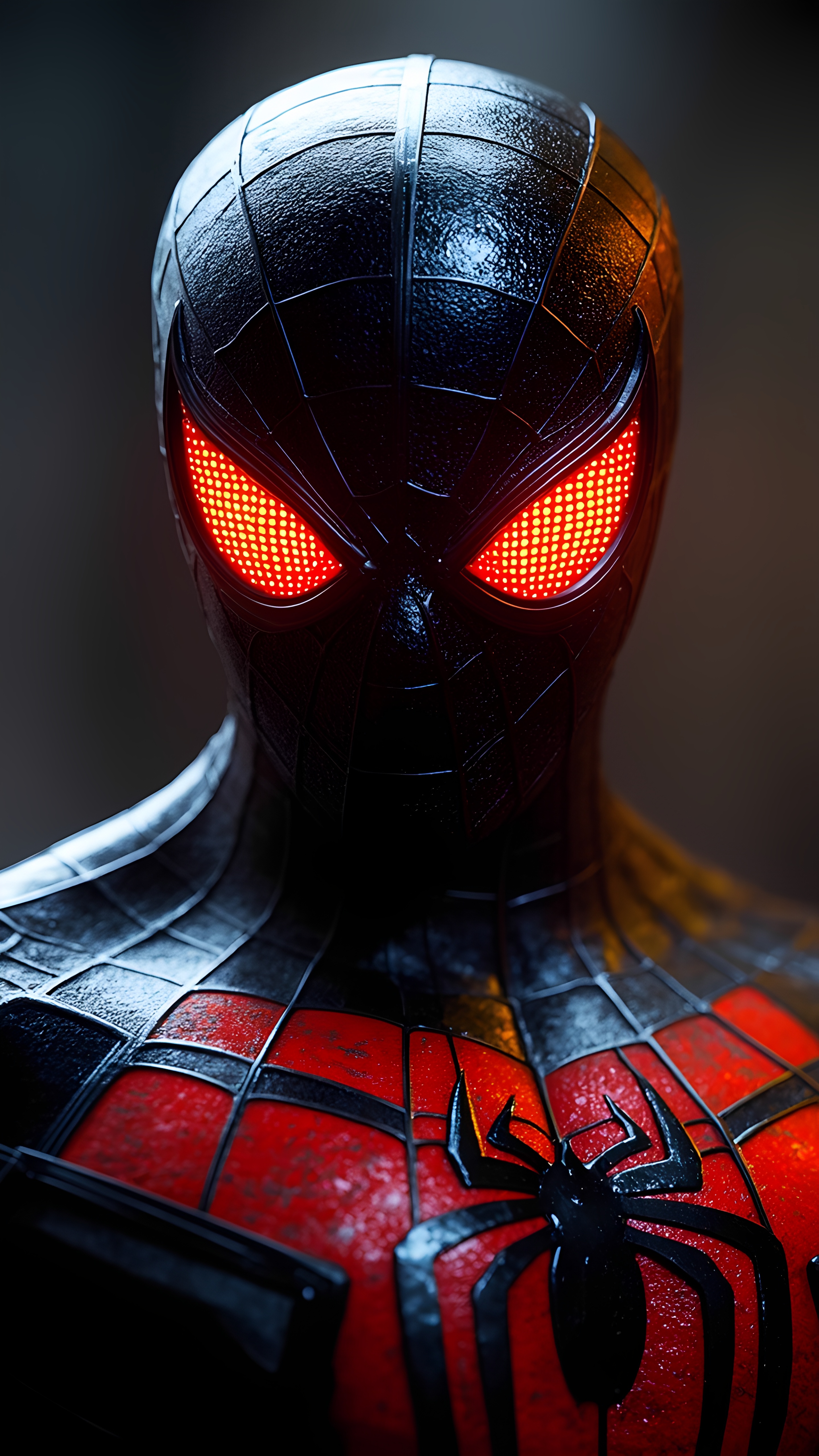 Spiderman Black Red Suit Glowing Eyes Futuristic Style 1