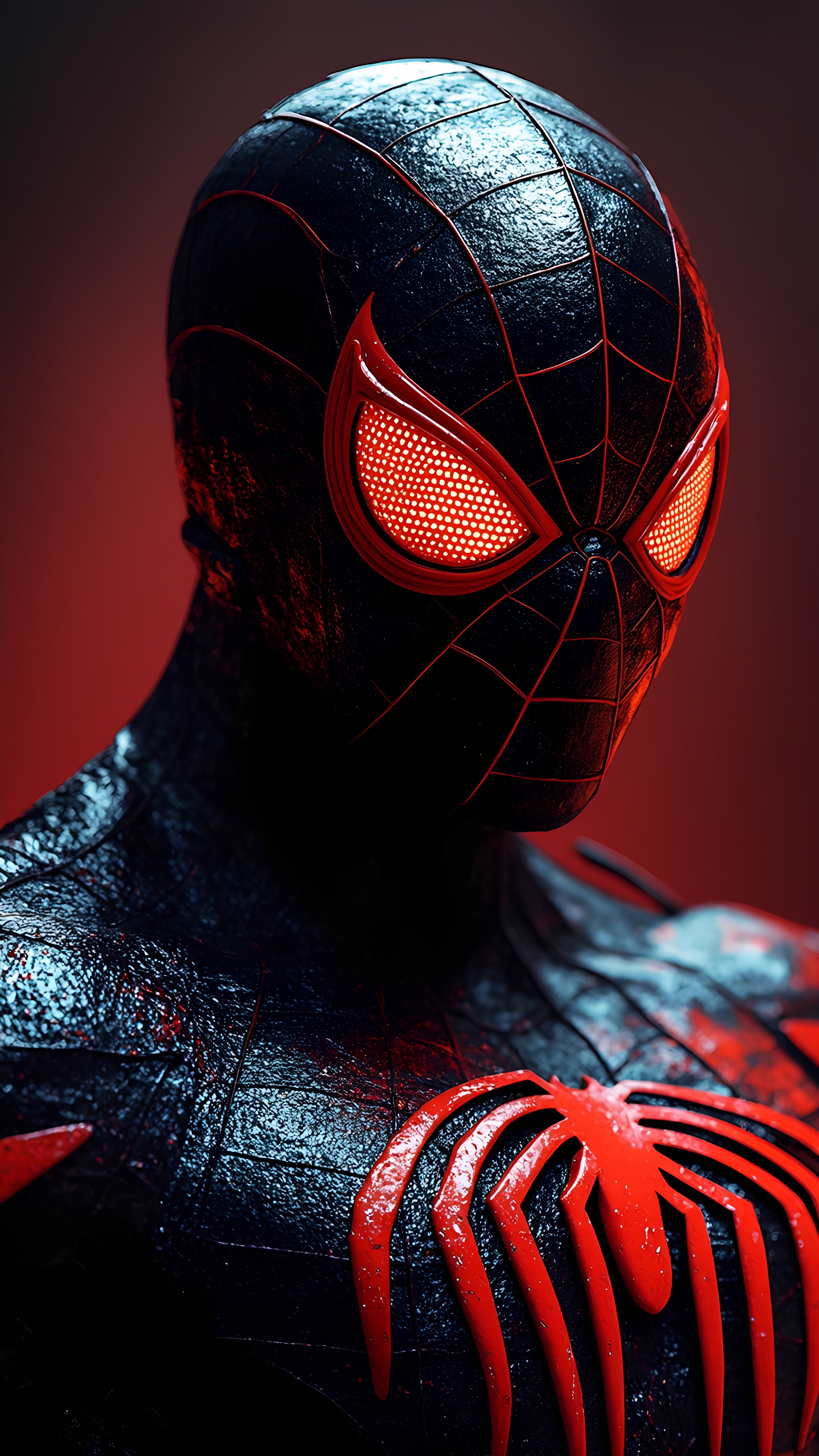 Spiderman Black Red Suit Glowing Eyes Futuristic Style 2