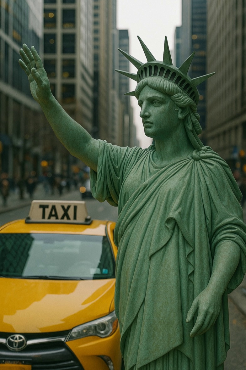 Statue Of Liberty Catching Taxi In Nyc Street Video – video thumbnail