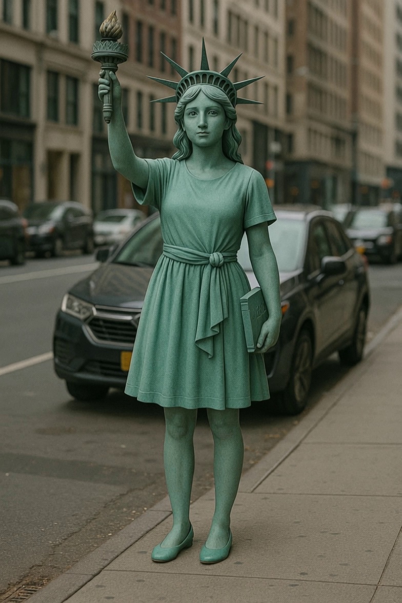 Statue Of Liberty Real Woman Walking Nyc Street Video – video thumbnail