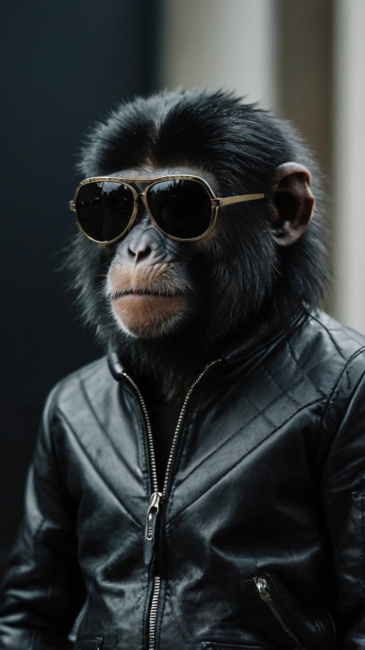 Stylish Black Monkey Leather Jacket Sunglasses 2