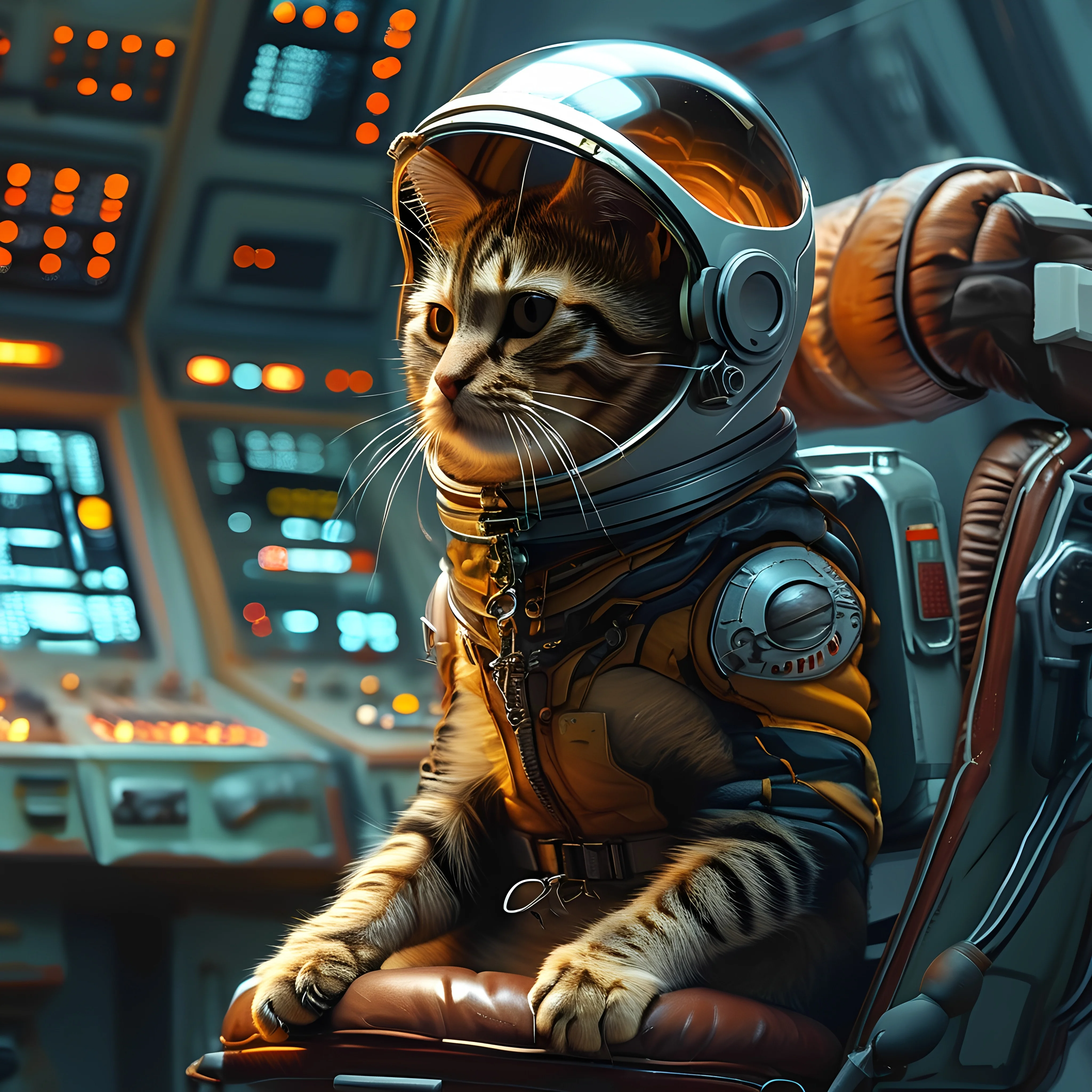 Tabby Cat In Space Suit On Spaceship Control Chair 3