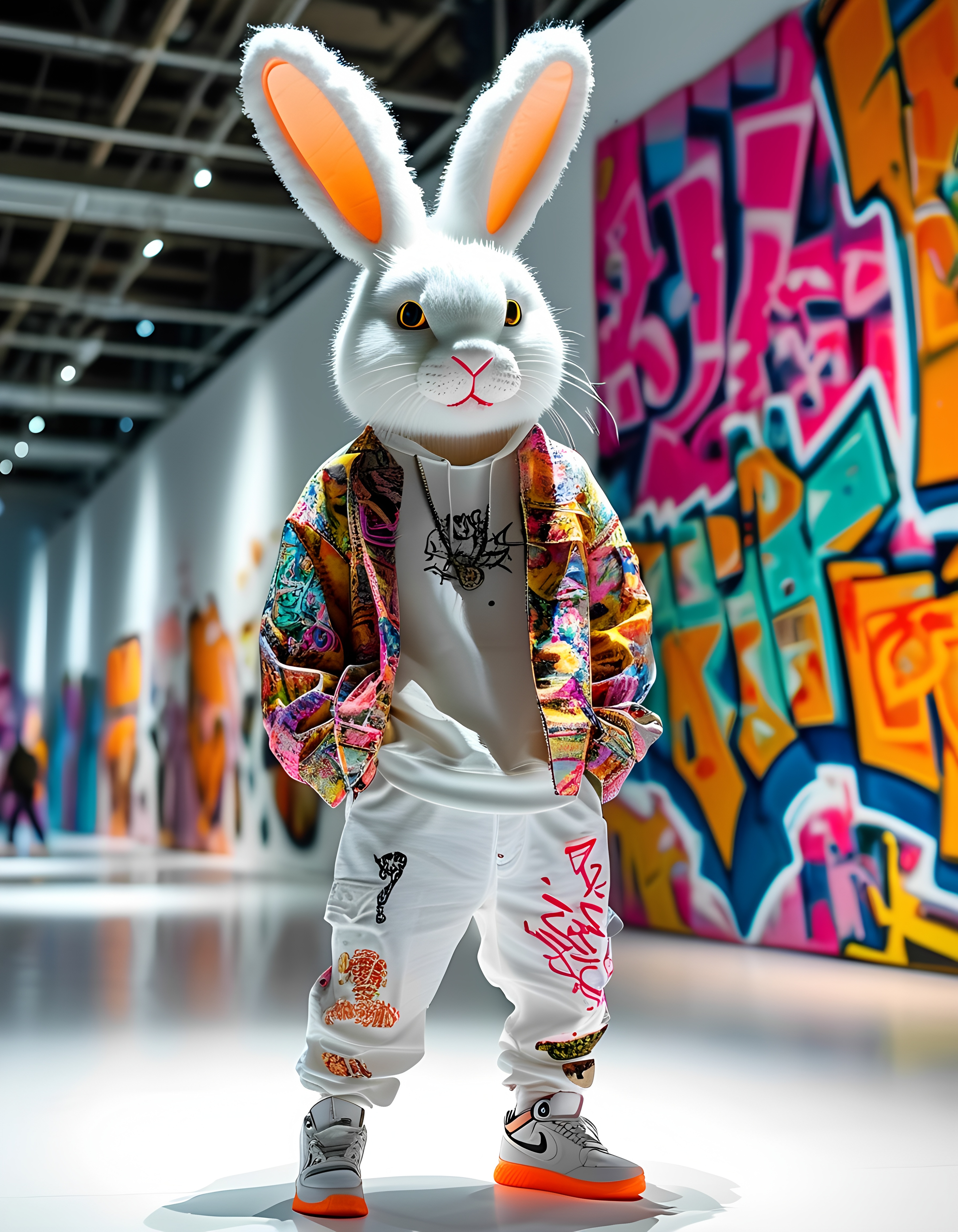 Urban Style Rabbit In Graffiti Gallery Wearing Colorful Streetwear 1