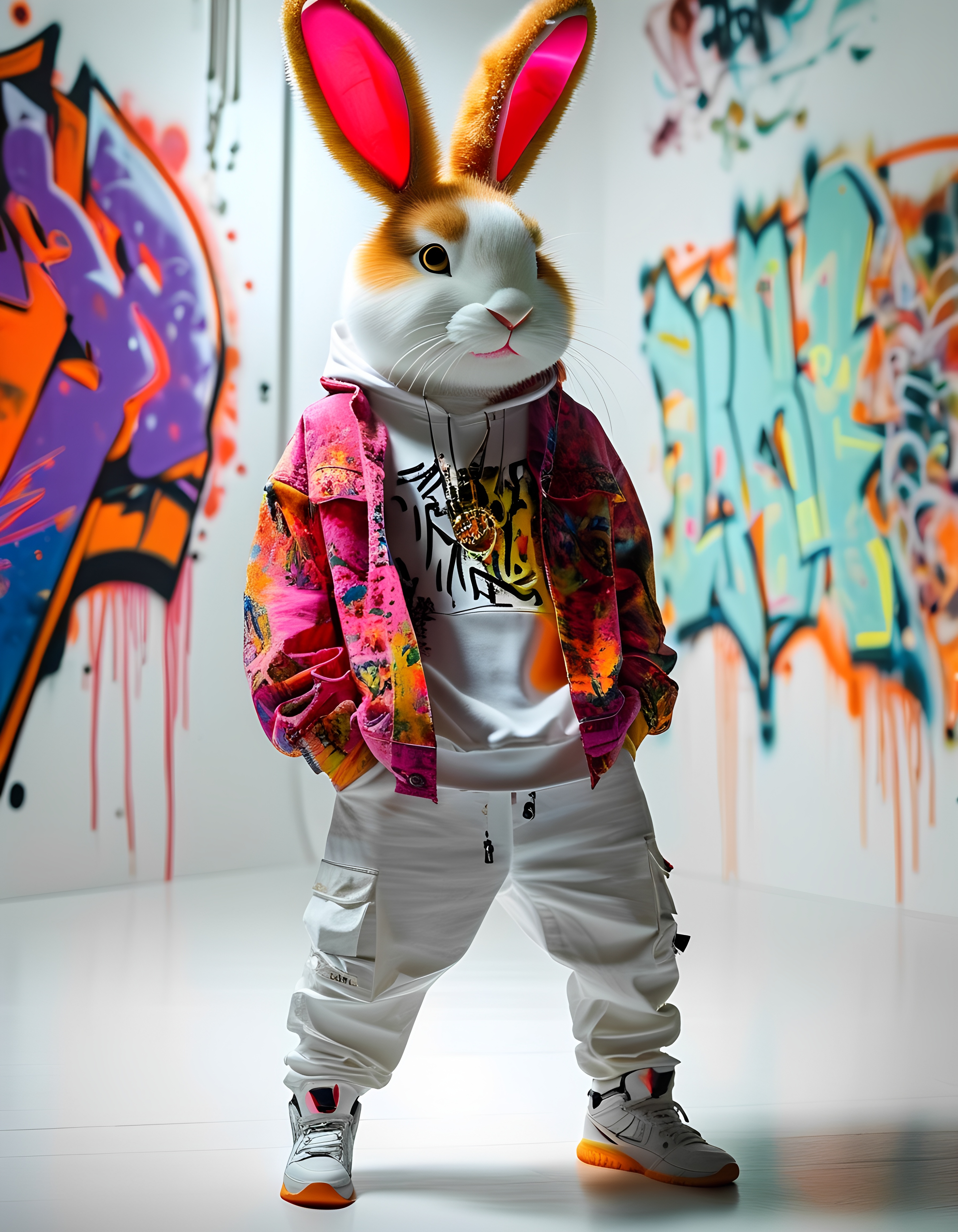 Urban Style Rabbit In Graffiti Gallery Wearing Colorful Streetwear 2