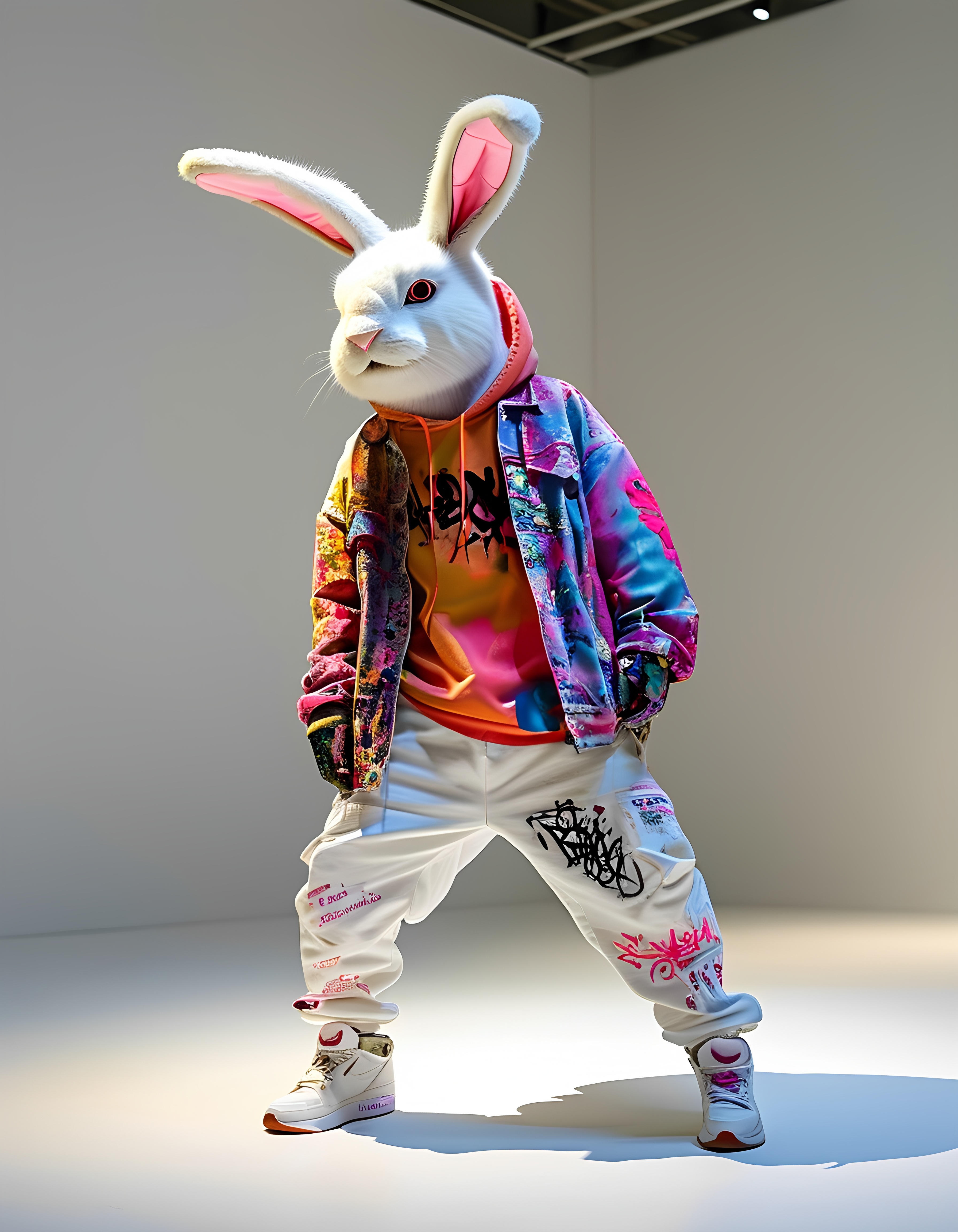 Urban Style Rabbit In Graffiti Gallery Wearing Colorful Streetwear 3