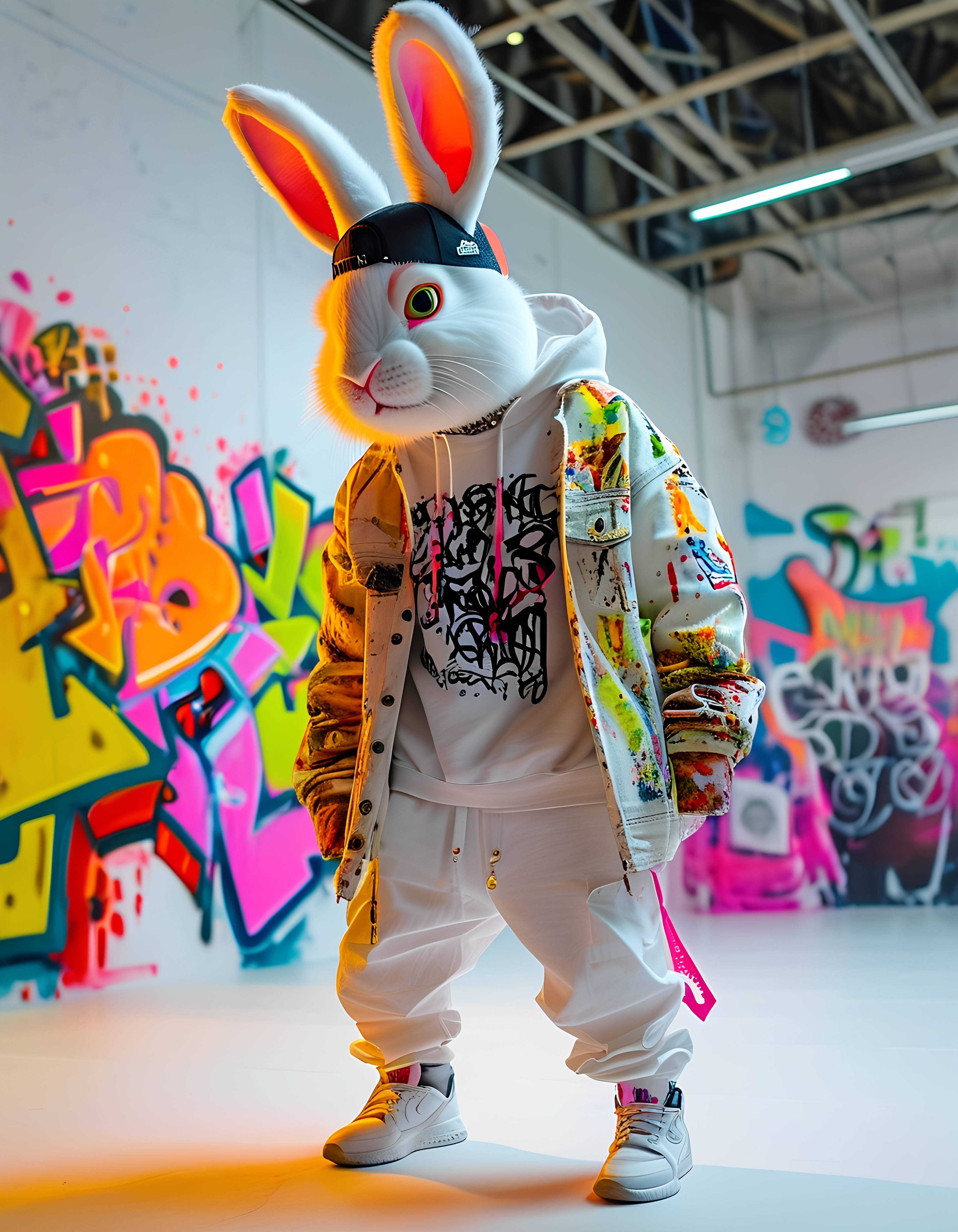 Urban Style Rabbit In Graffiti Gallery Wearing Colorful Streetwear 4