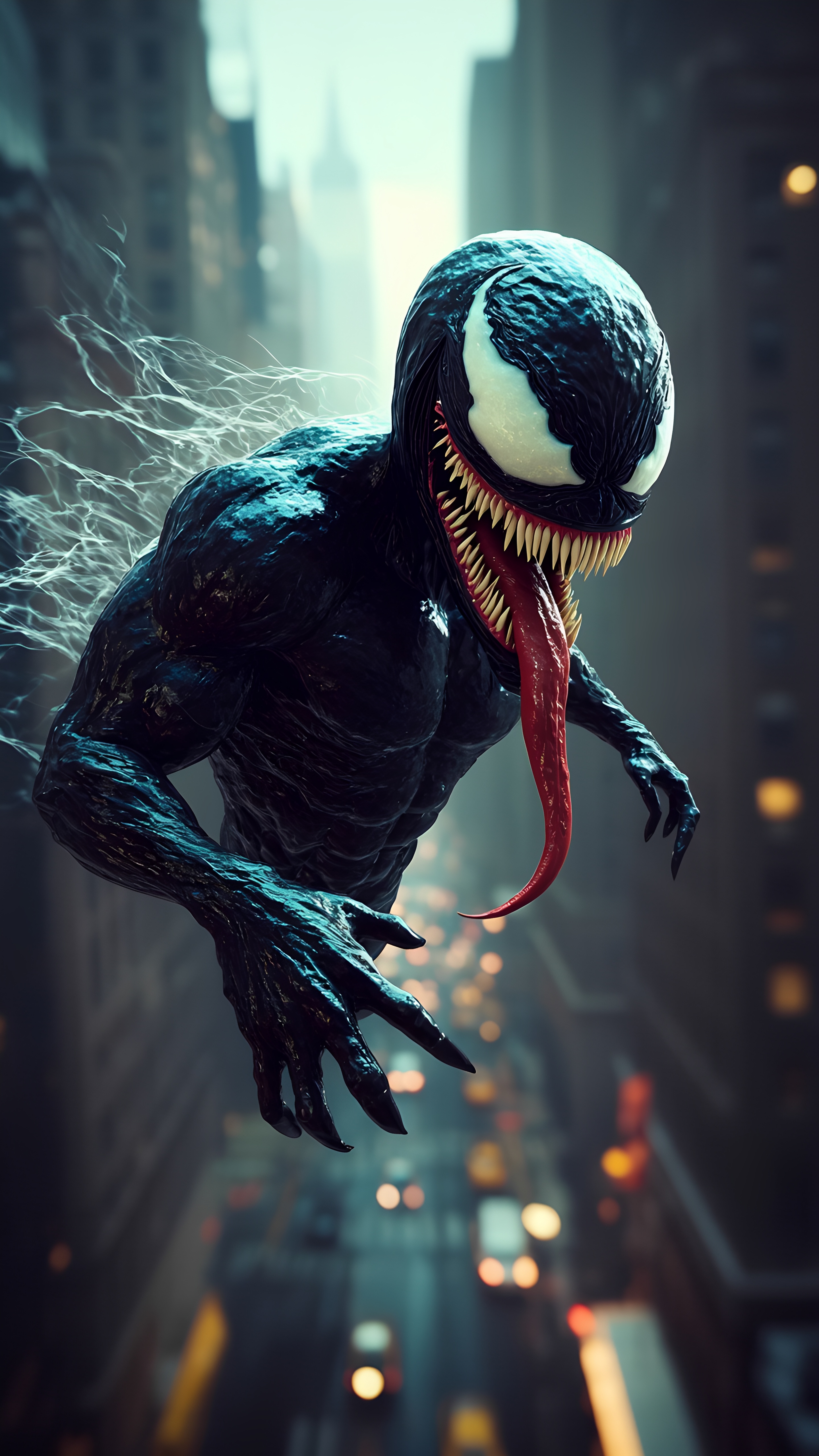 Venom Jumping Over Nyc Street Ultrarealistic Scene