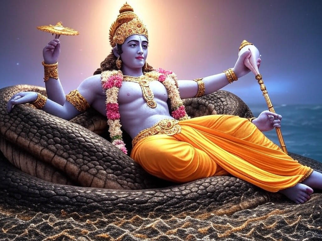 Vishnu Serpent Rest Divine Scene 1