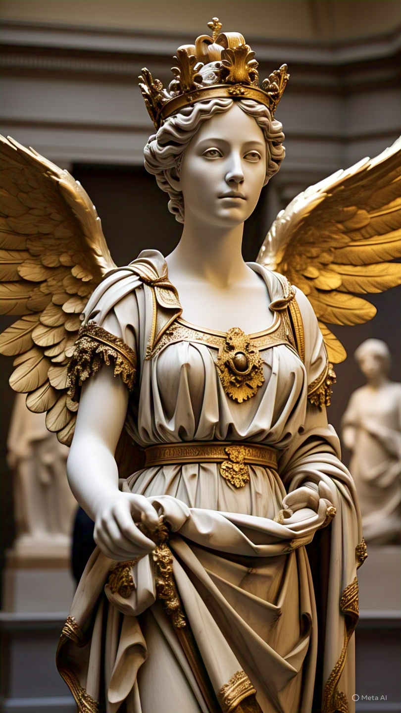 Angelic Marble Statue Golden Crown Wings 1