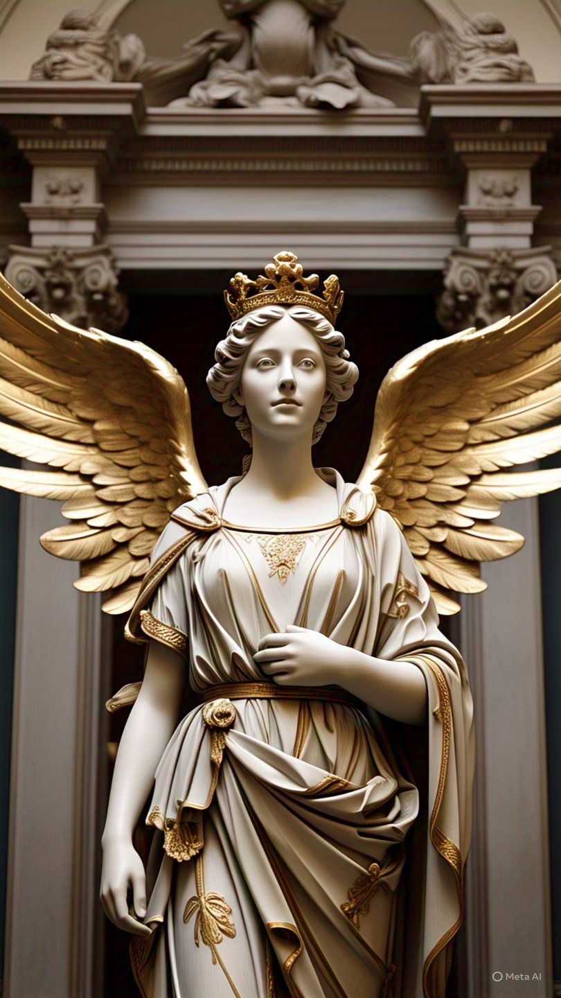 Angelic Marble Statue Golden Crown Wings 2