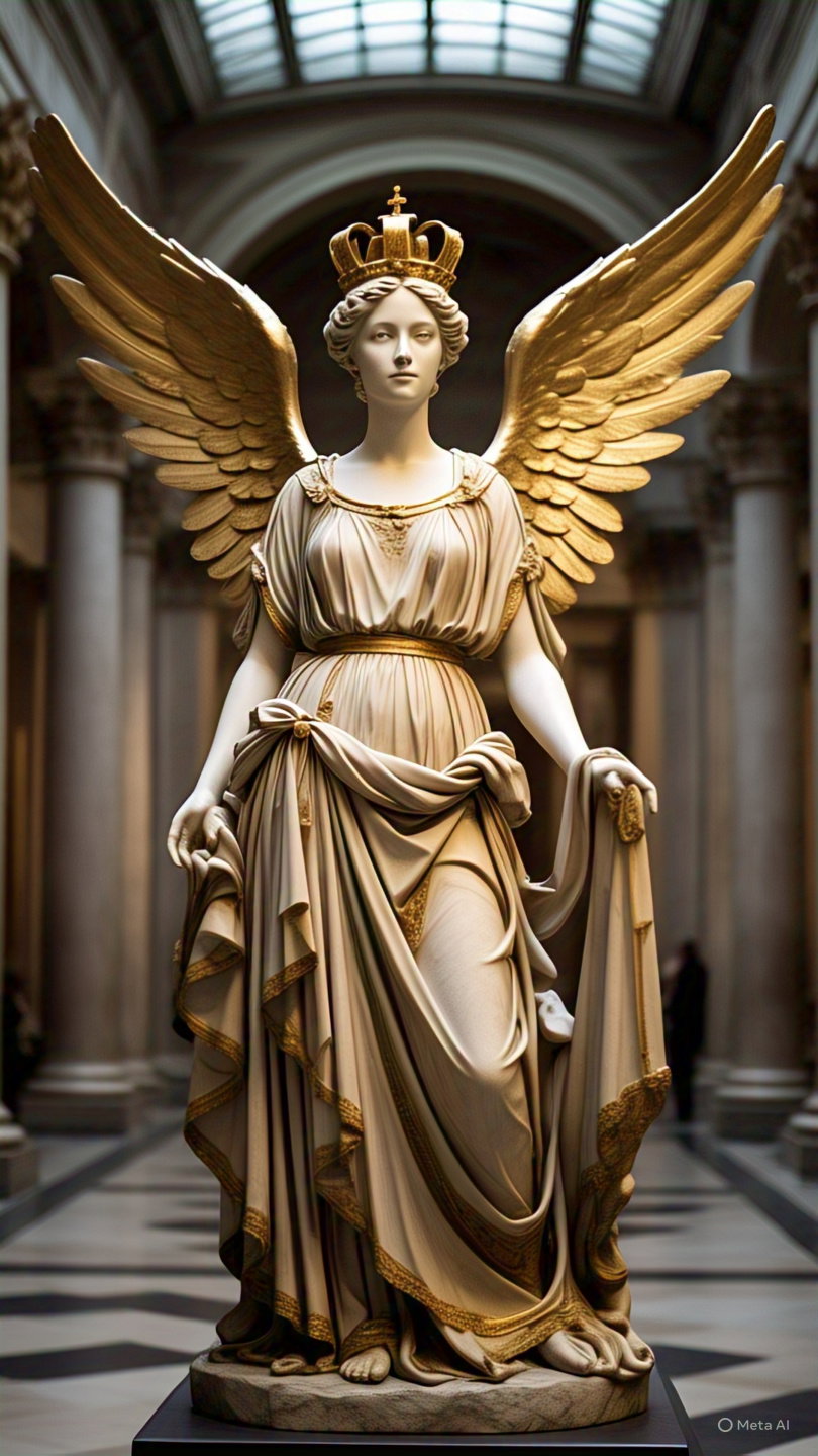 Angelic Marble Statue Golden Crown Wings 3