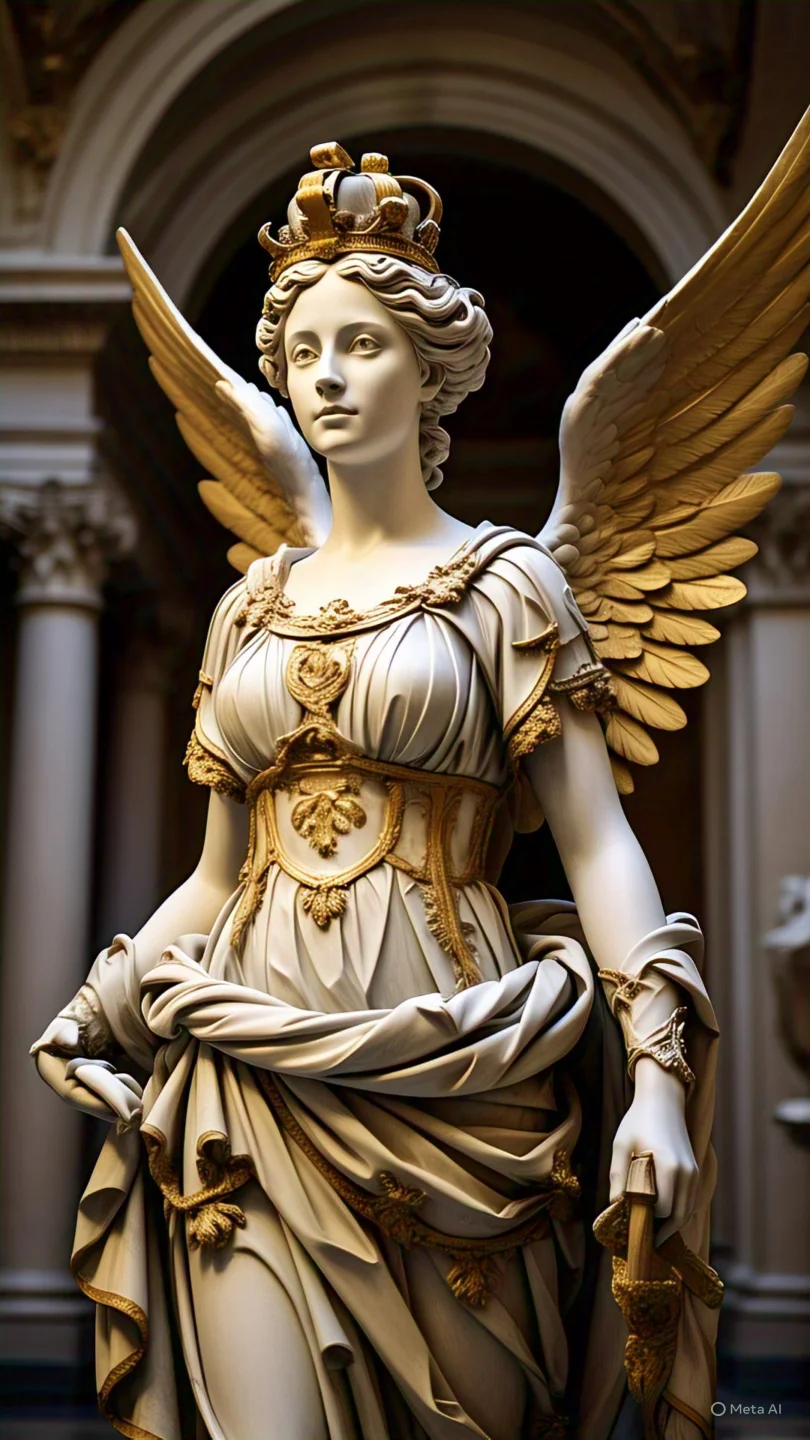Angelic Marble Statue Golden Crown Wings 4