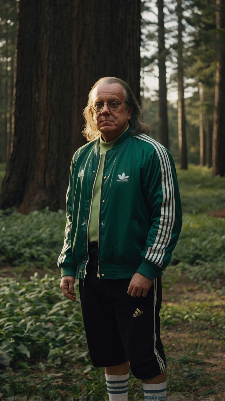 Benjamin Franklin In Green Adidas Tracksuit In Nature 3