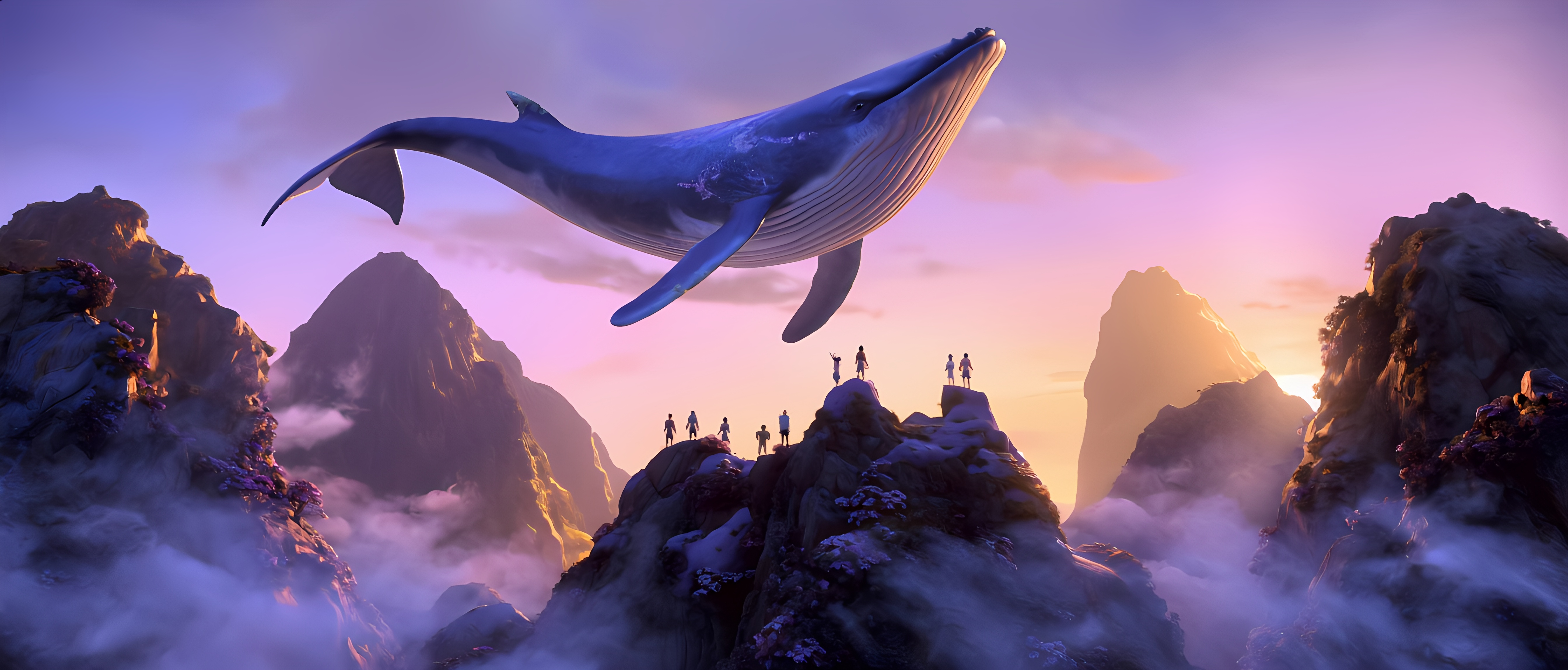 Blue Whale Floating Sky Sunset Mountainscape 2