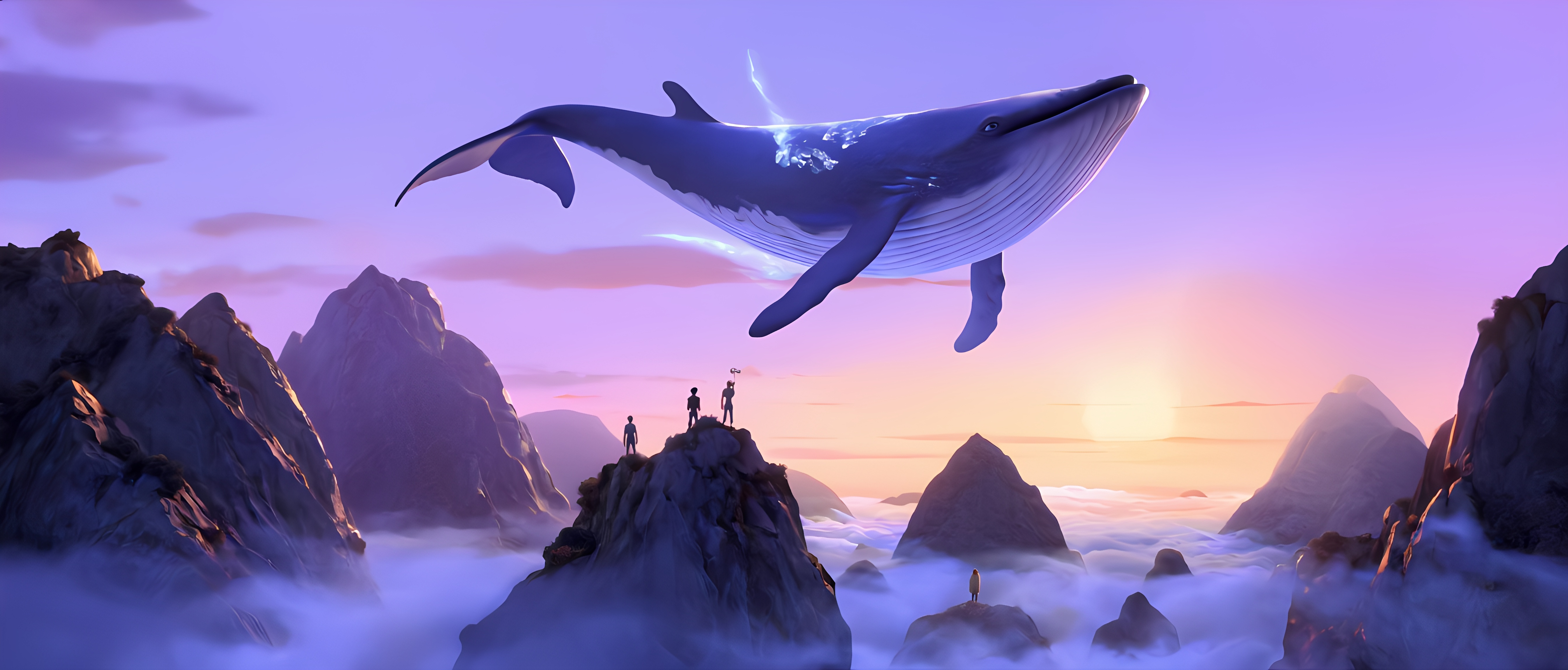 Blue Whale Floating Sky Sunset Mountainscape 3