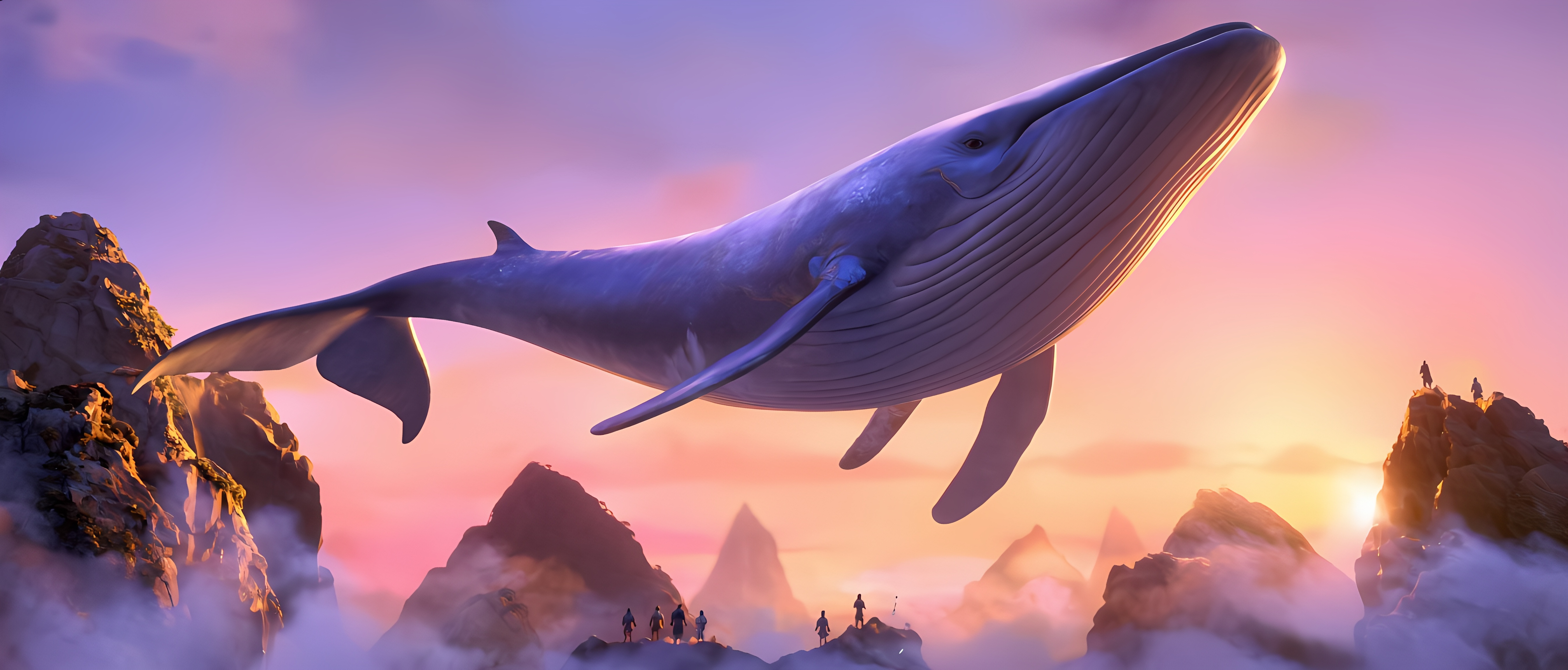 Blue Whale Floating Sky Sunset Mountainscape 4