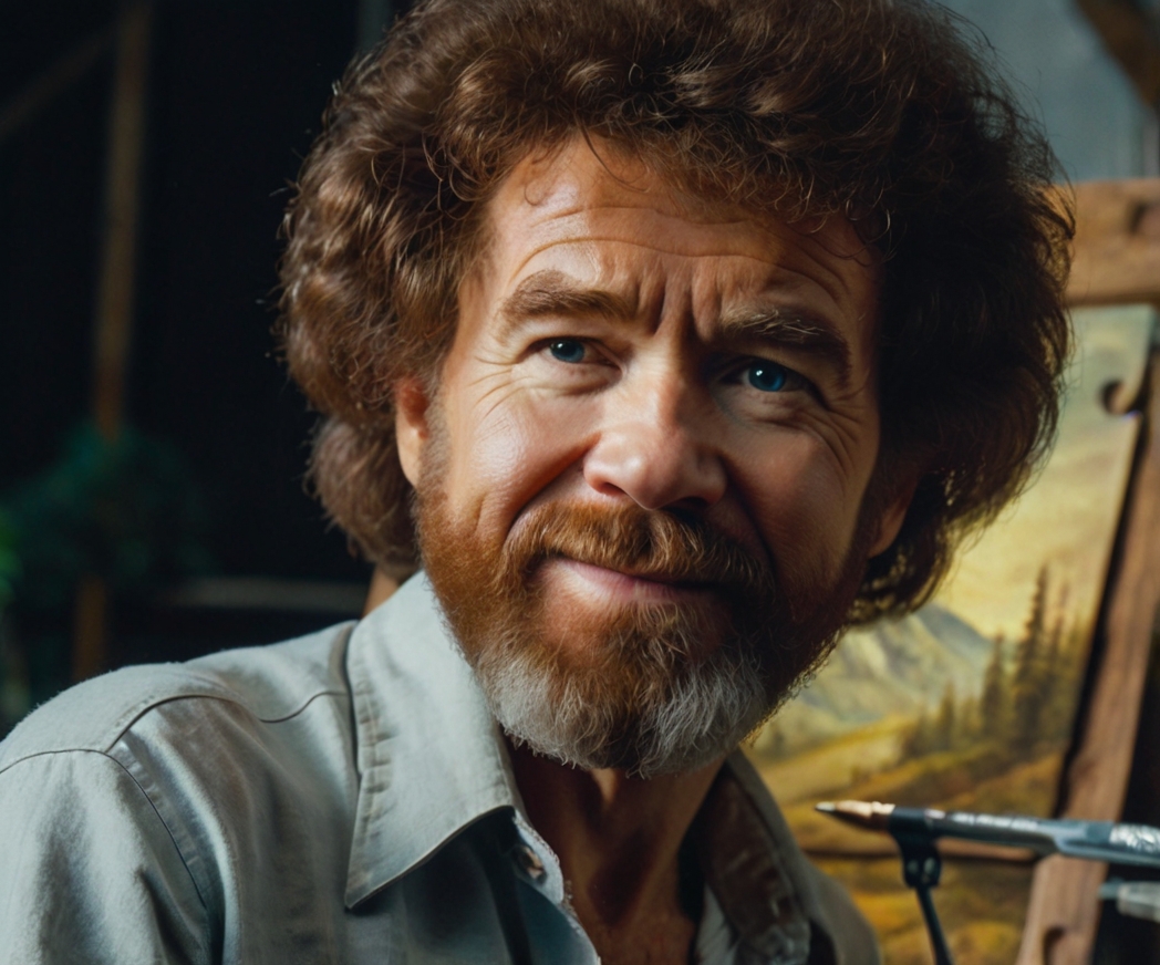 Bob Ross Closeup Mountain Painting Scene 1