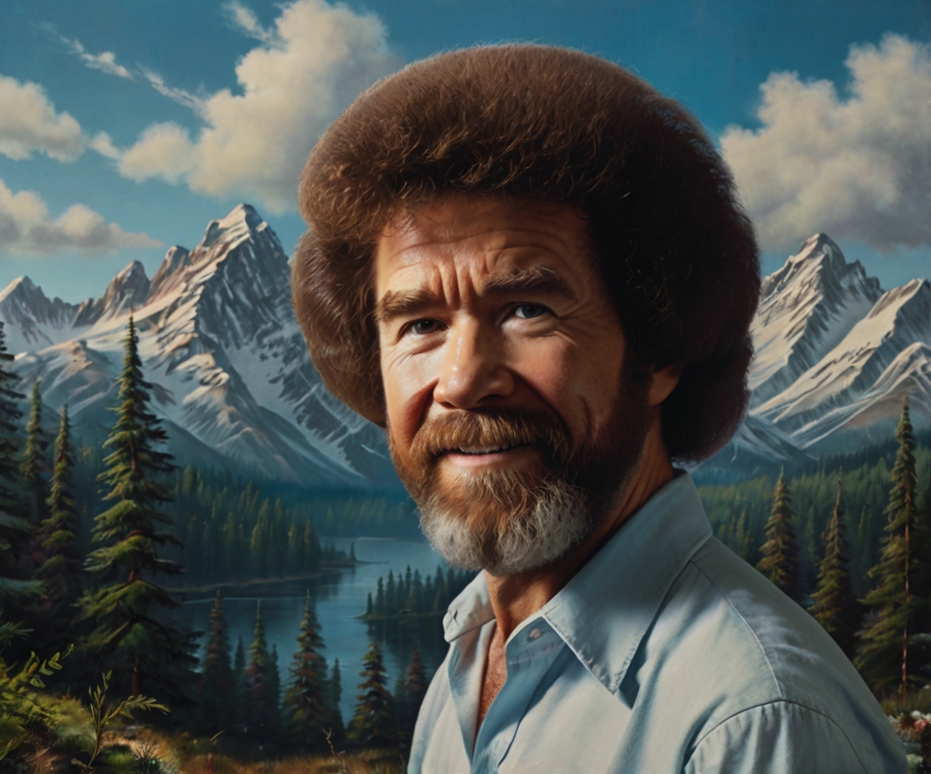 Bob Ross Closeup Mountain Painting Scene 2