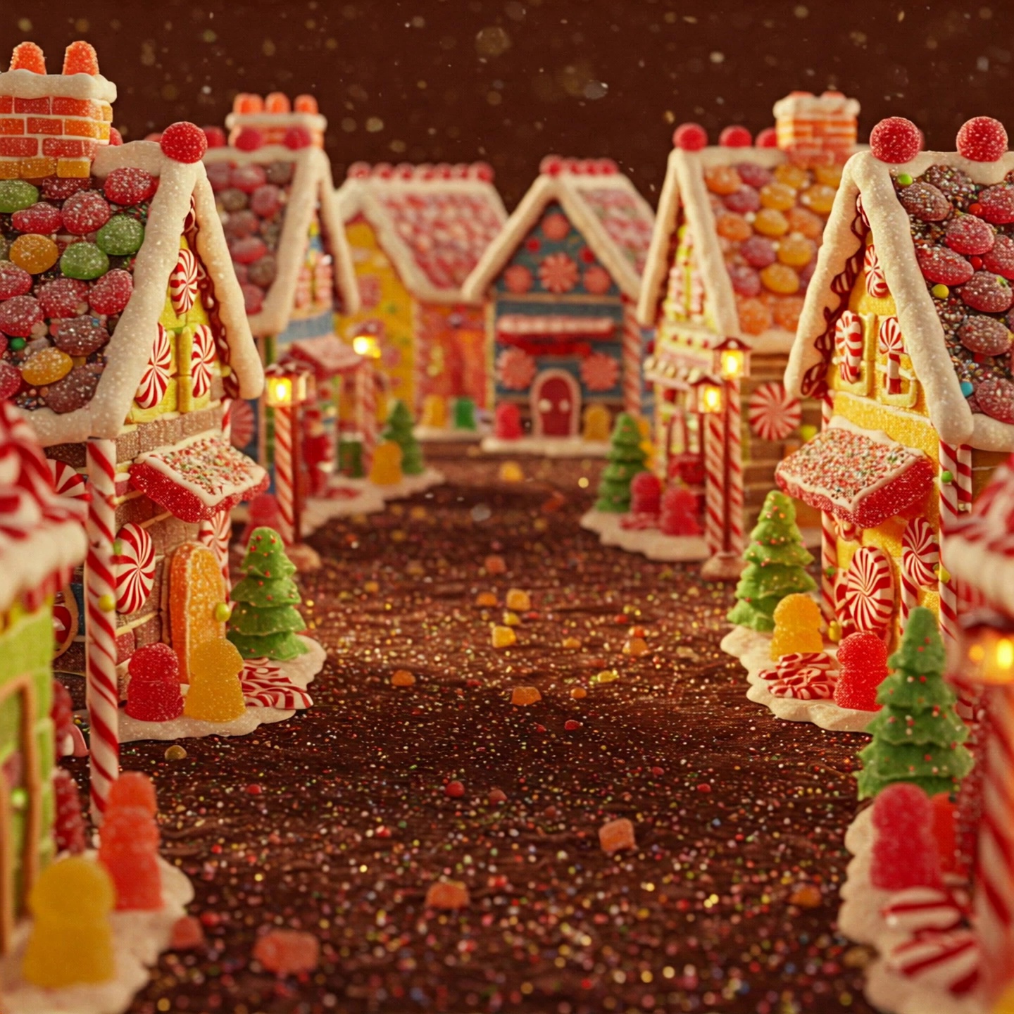 Candy Houses Gingerbread Lights Snowfall Video – video thumbnail