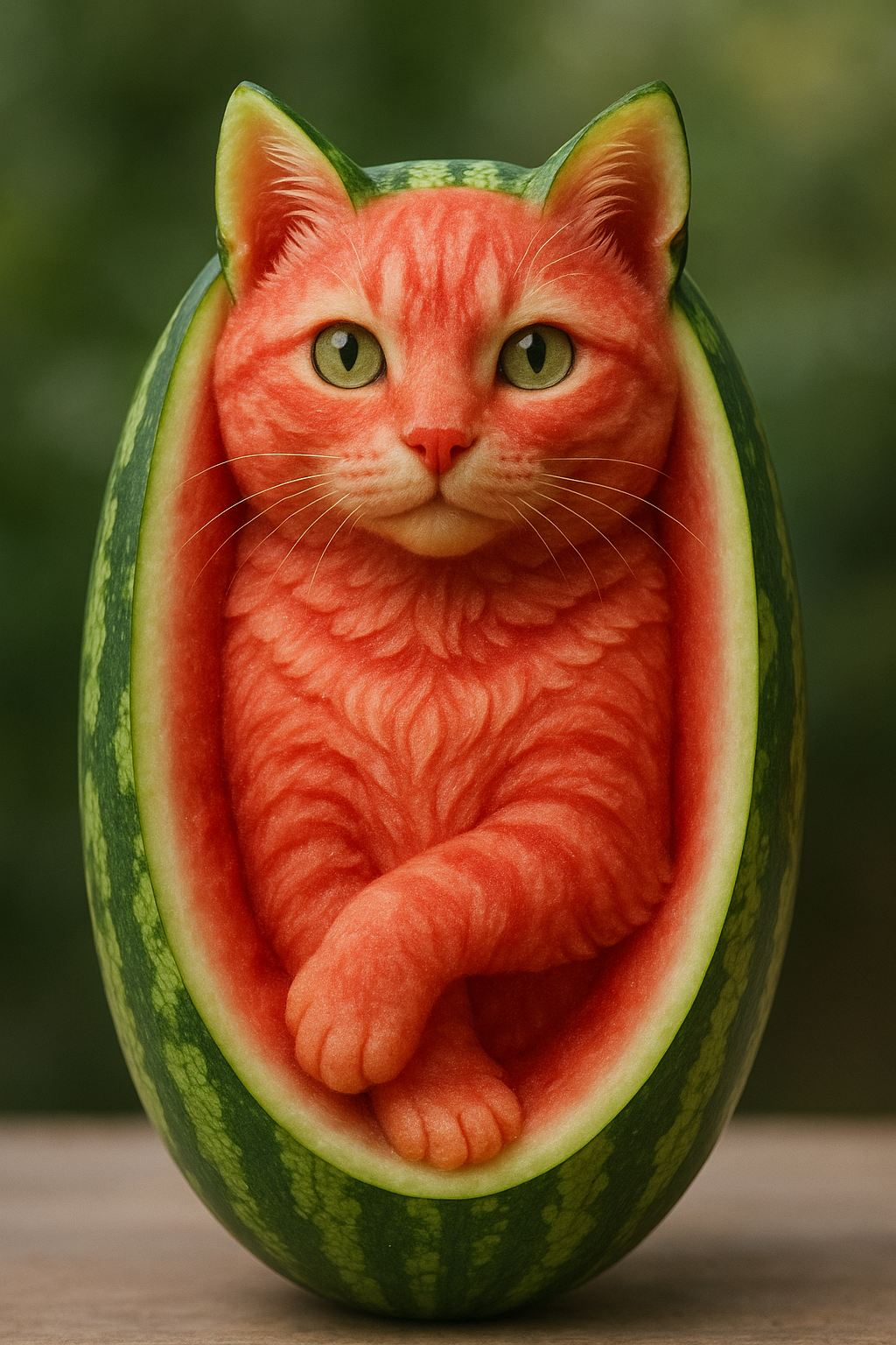 Carved Cat Face In Watermelon Fruit Art 1