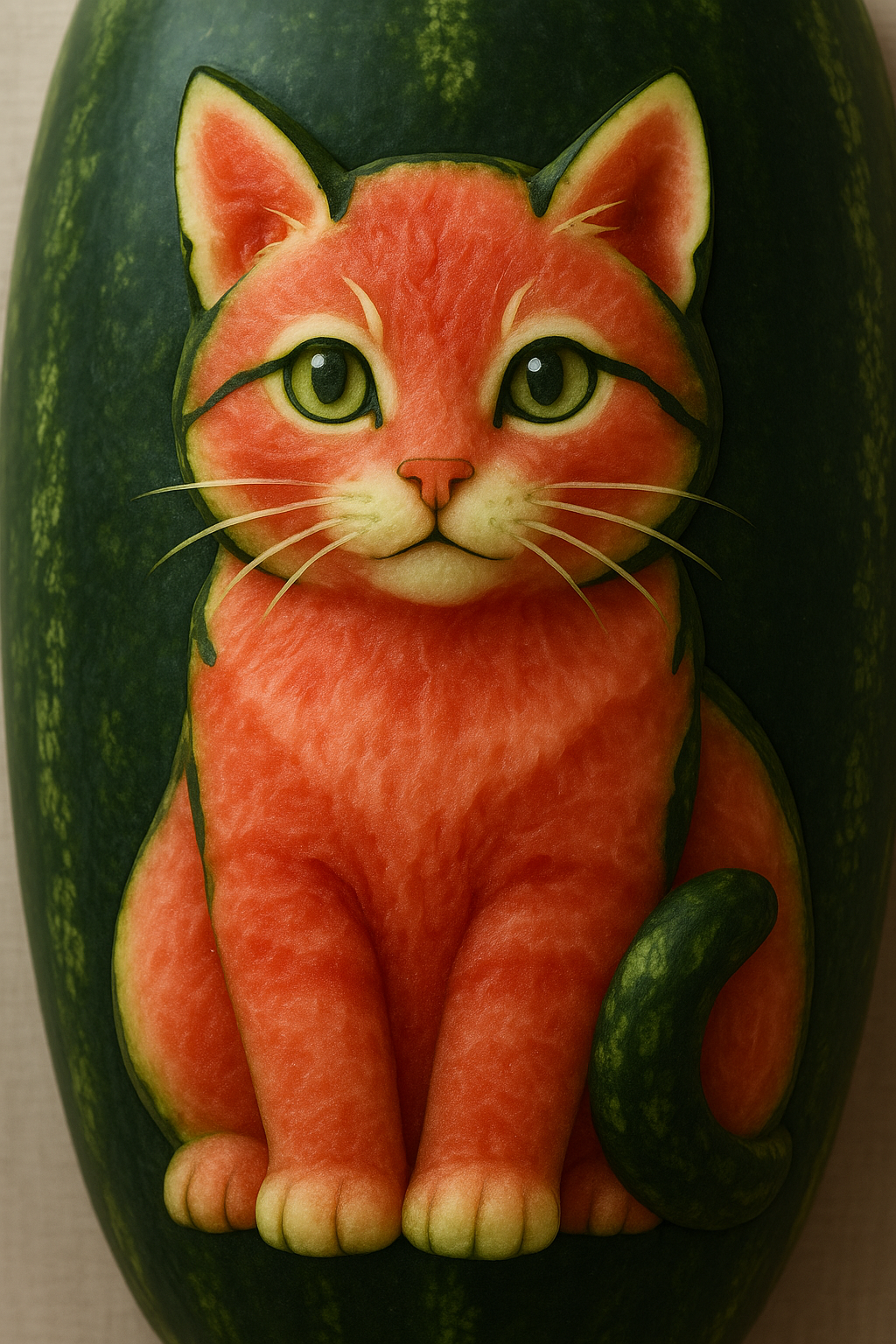 Carved Cat Face In Watermelon Fruit Art 2