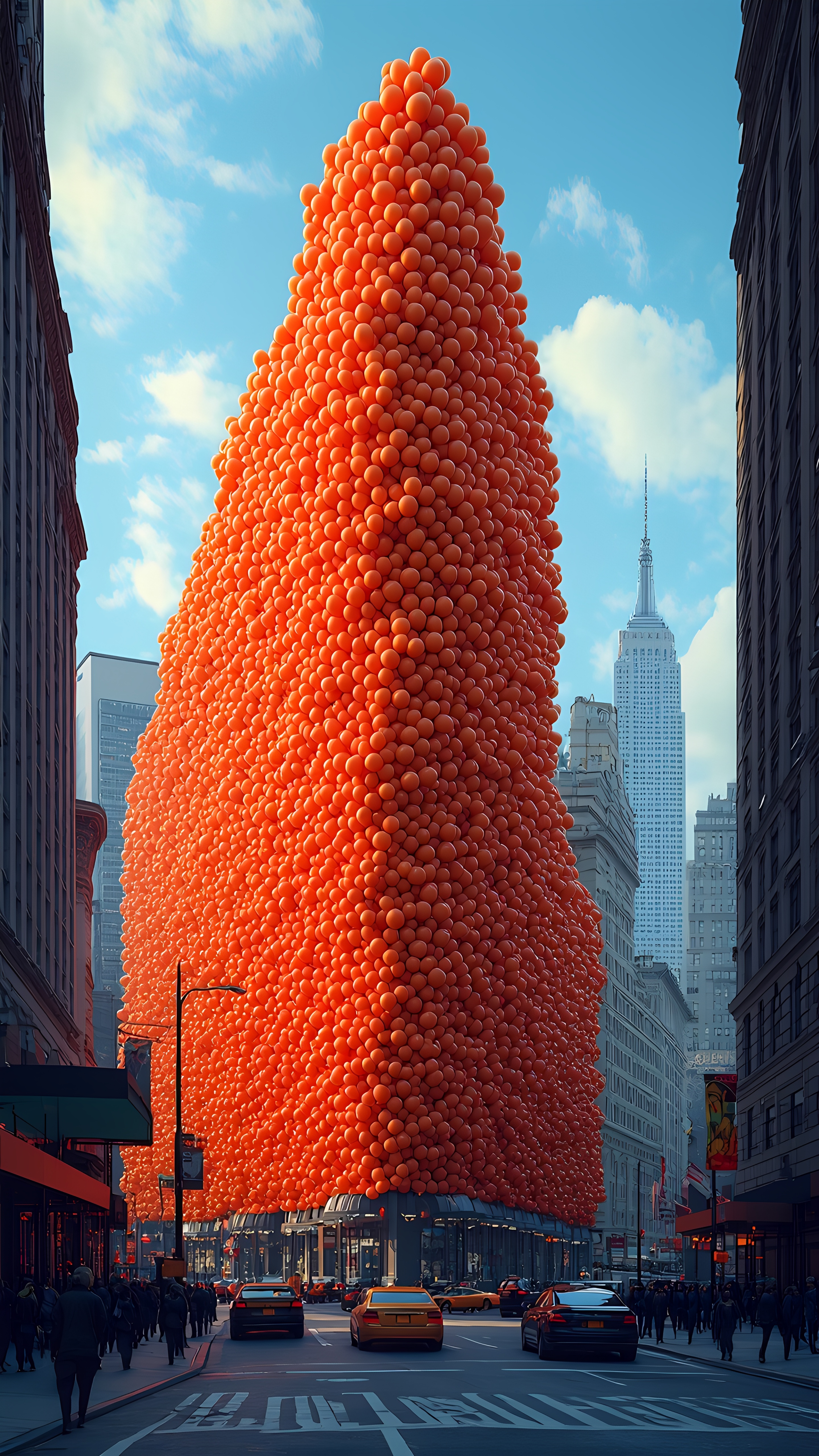 Colorful Balloon Wrapped City Buildings Pink And Orange 1