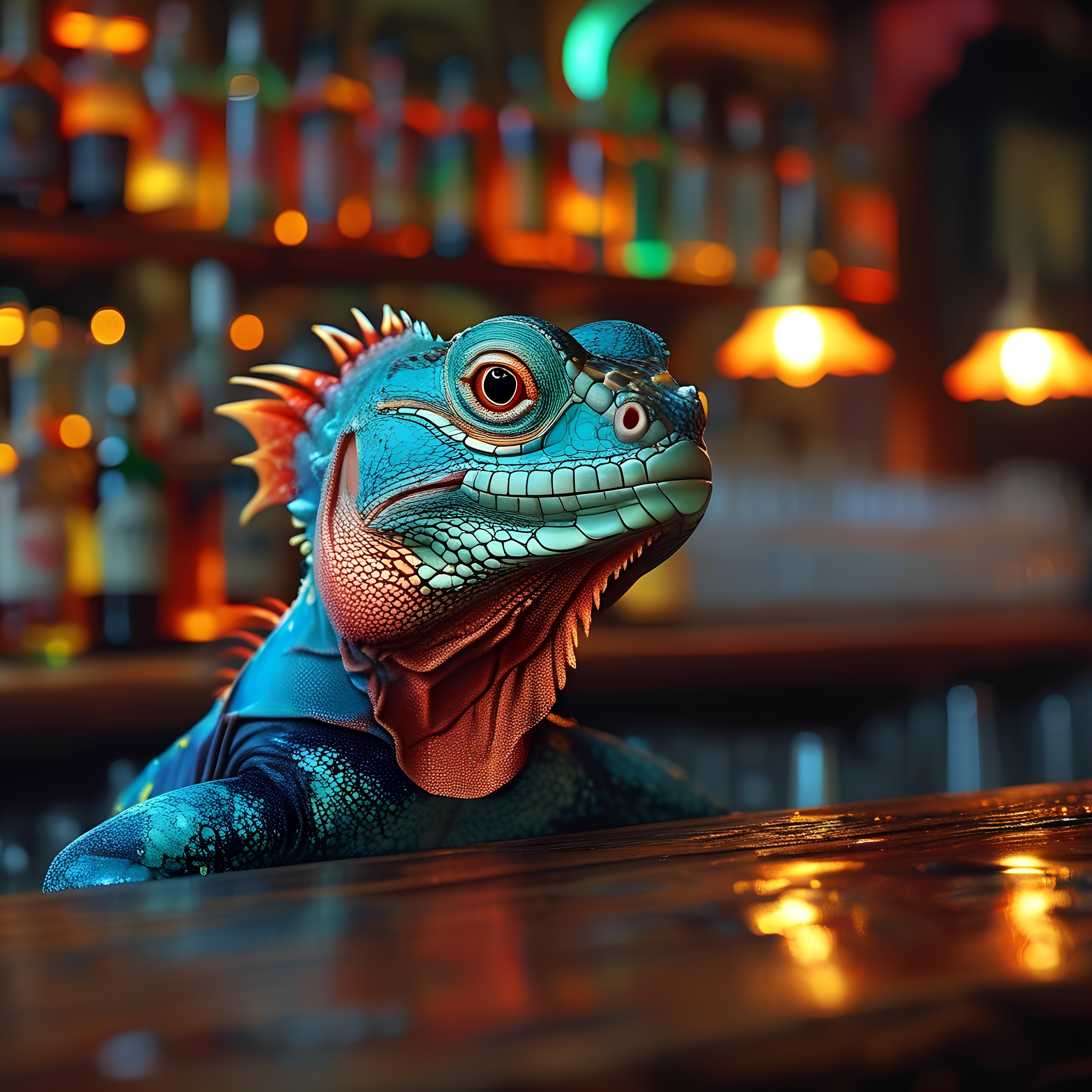 Colorful Lizard Drinking At Bar 2