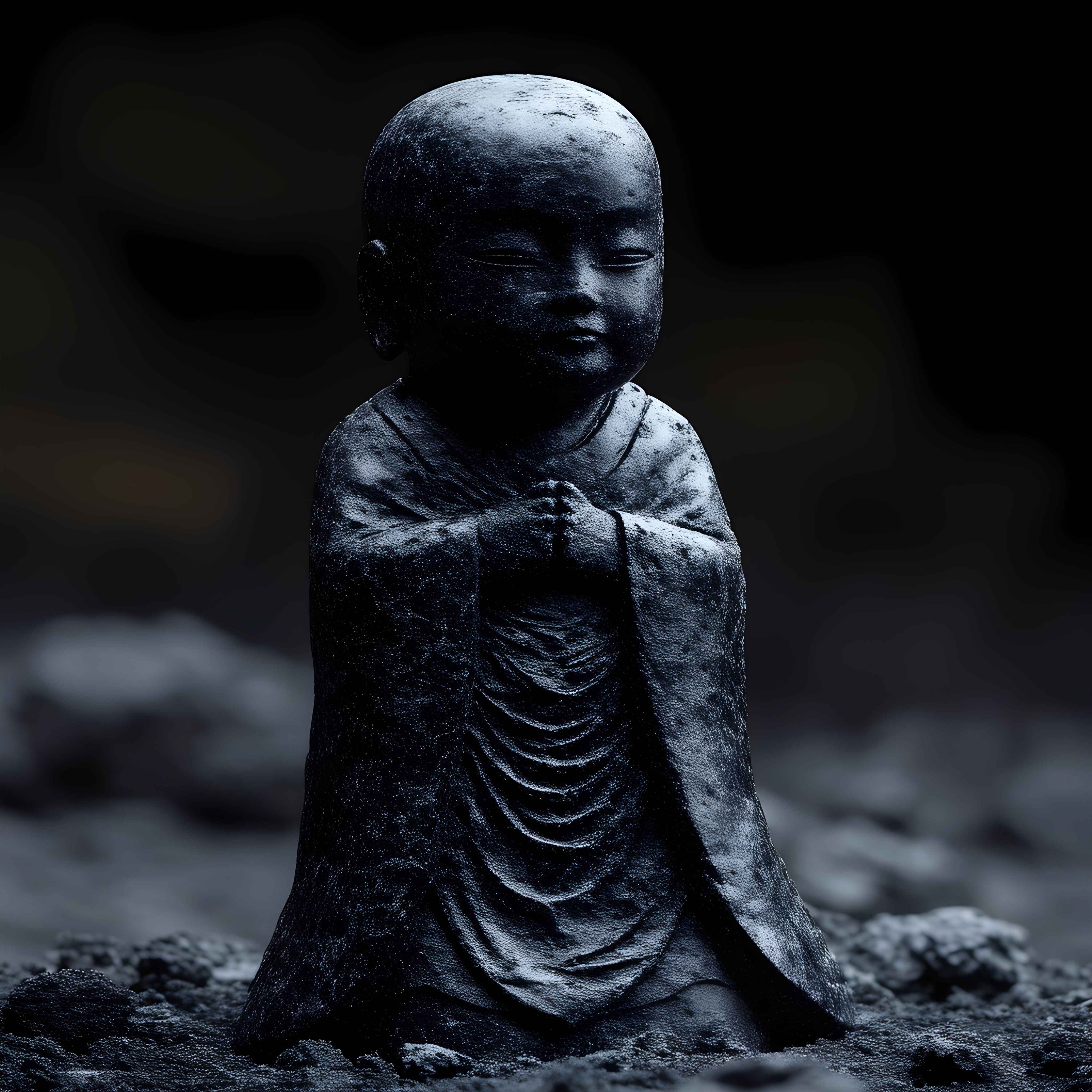 Cracked Dark Stone Humanoid Statue Closeup 1
