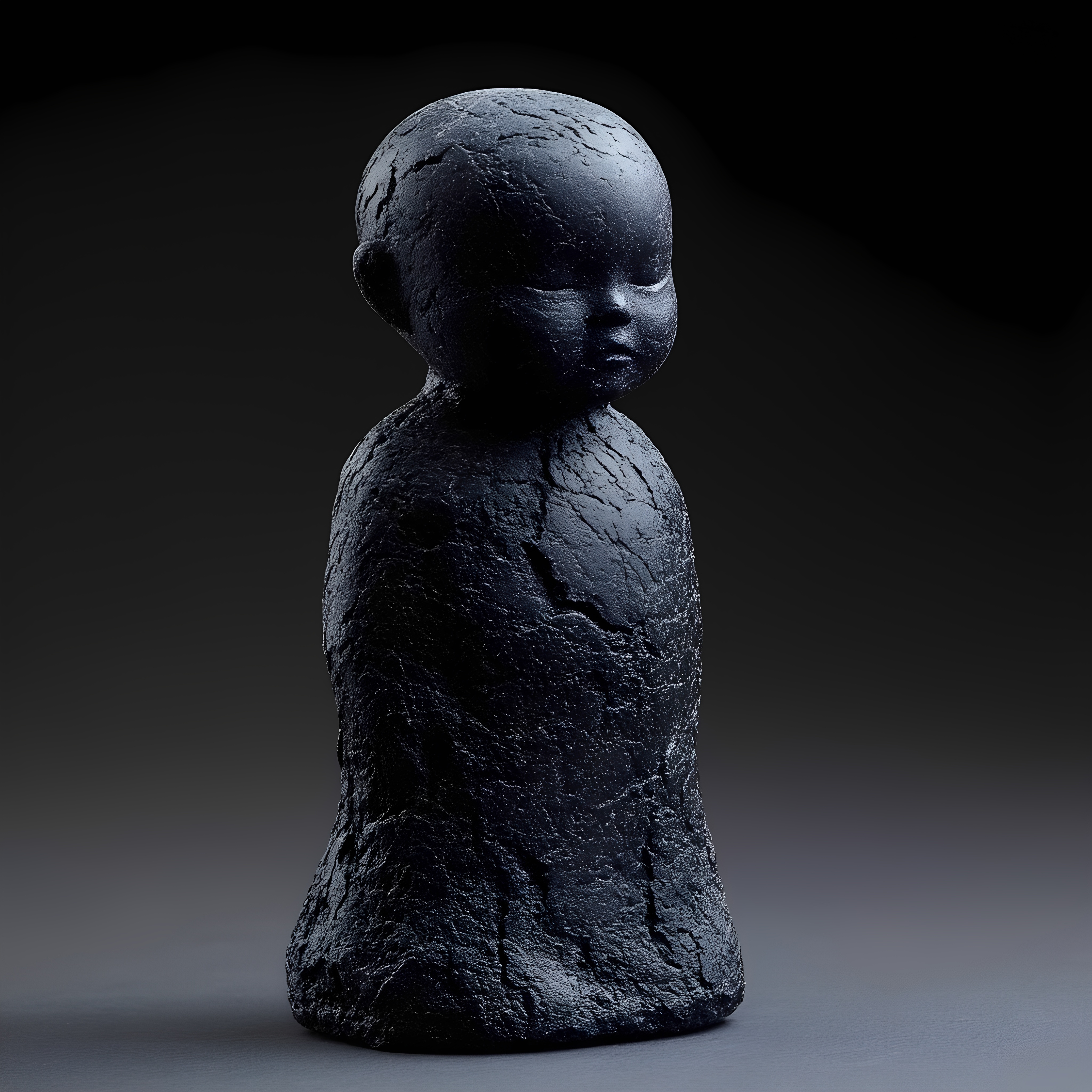 Cracked Dark Stone Humanoid Statue Closeup 2