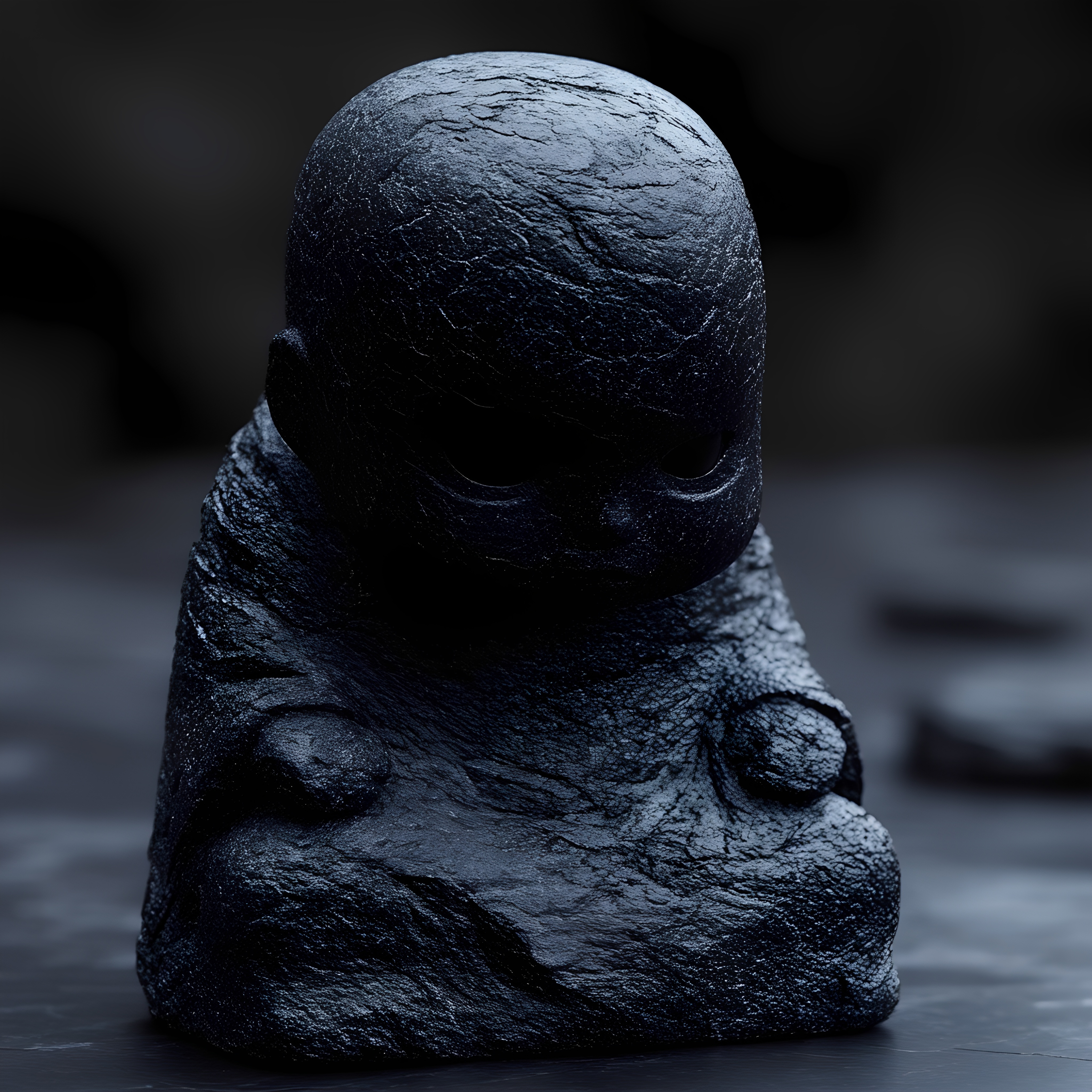 Cracked Dark Stone Humanoid Statue Closeup 4